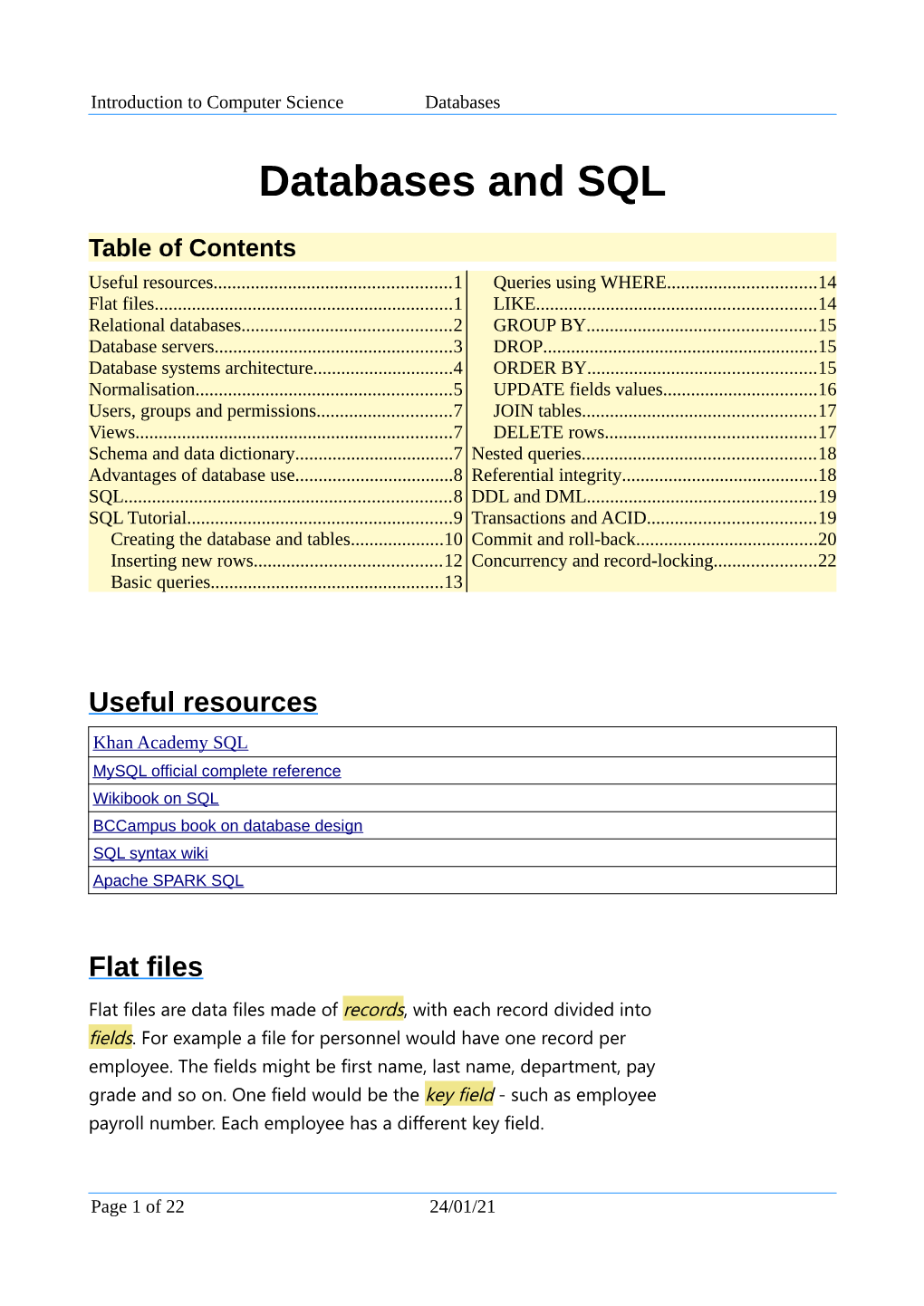 Databases and SQL