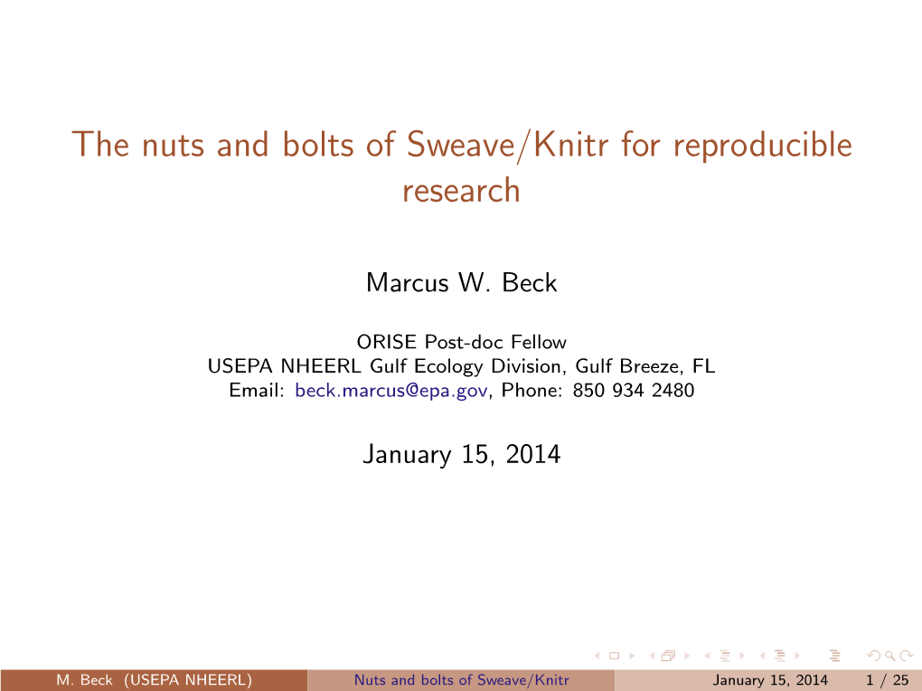 The Nuts and Bolts of Sweave/Knitr for Reproducible Research