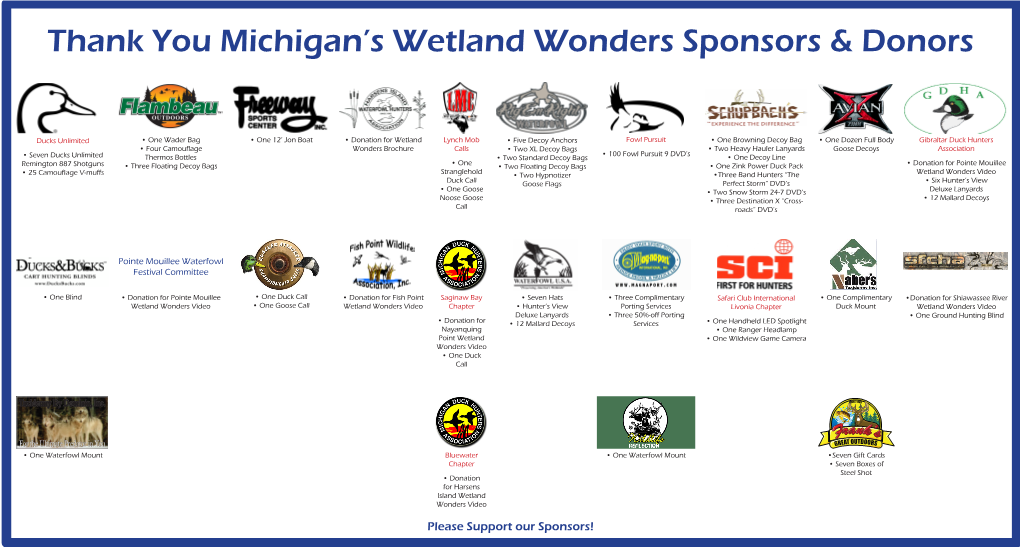 Michigan's Wetland Wonders Sponsors and Donors
