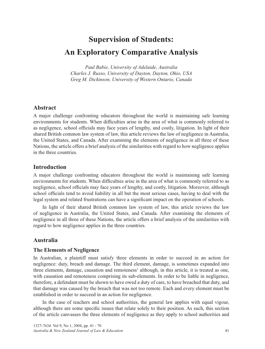 Supervision of Students: an Exploratory Comparative Analysis