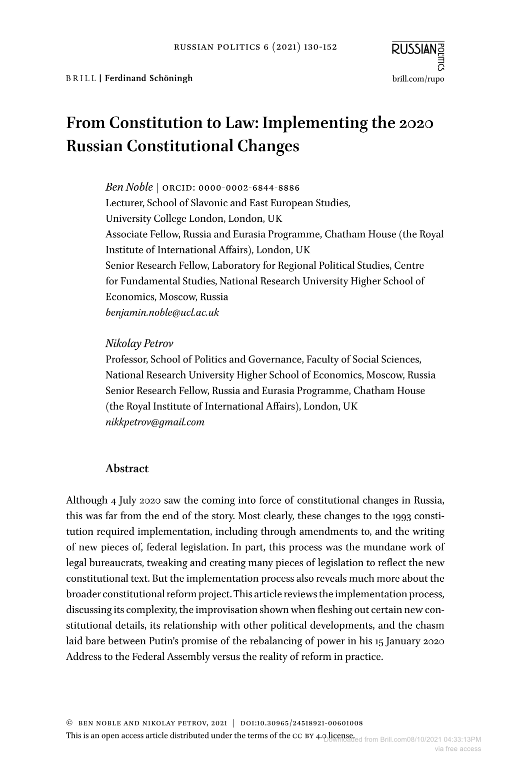 Implementing the 2020 Russian Constitutional Changes