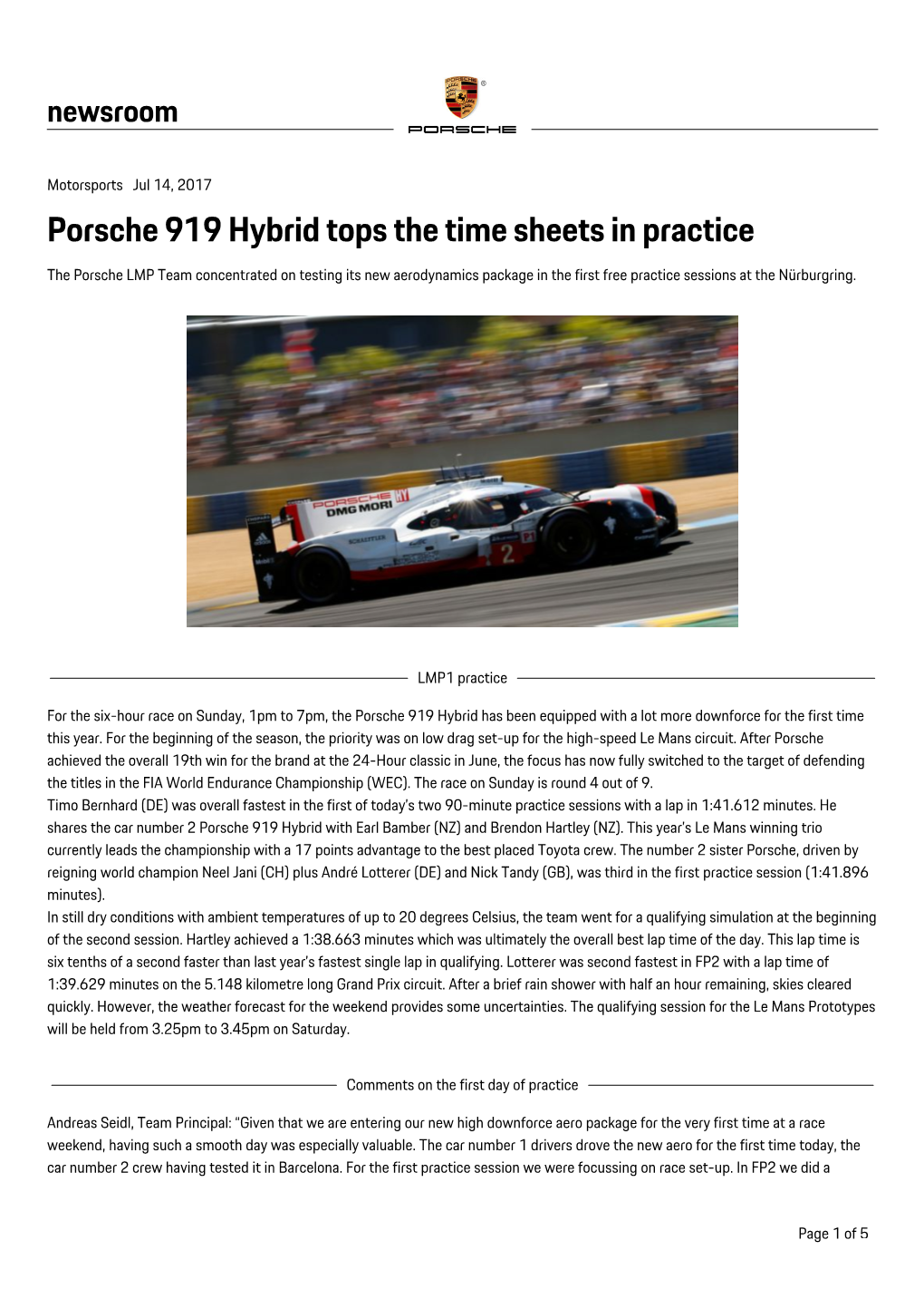 Porsche 919 Hybrid Tops the Time Sheets in Practice