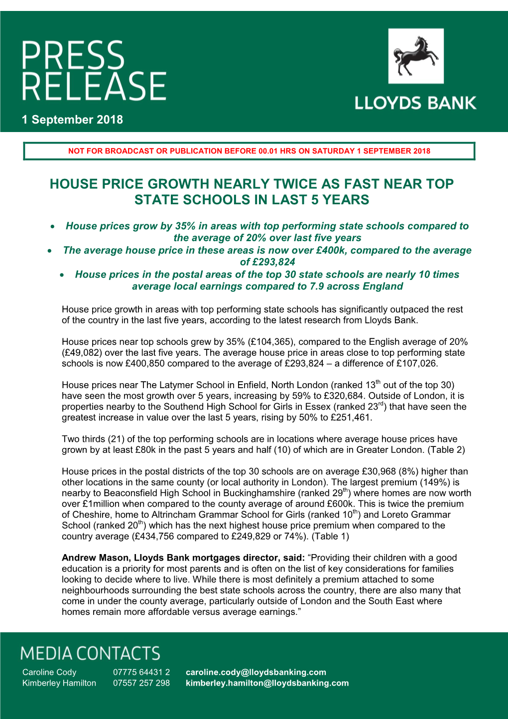 House Price Growth Nearly Twice As Fast Near Top State Schools in Last 5 Years