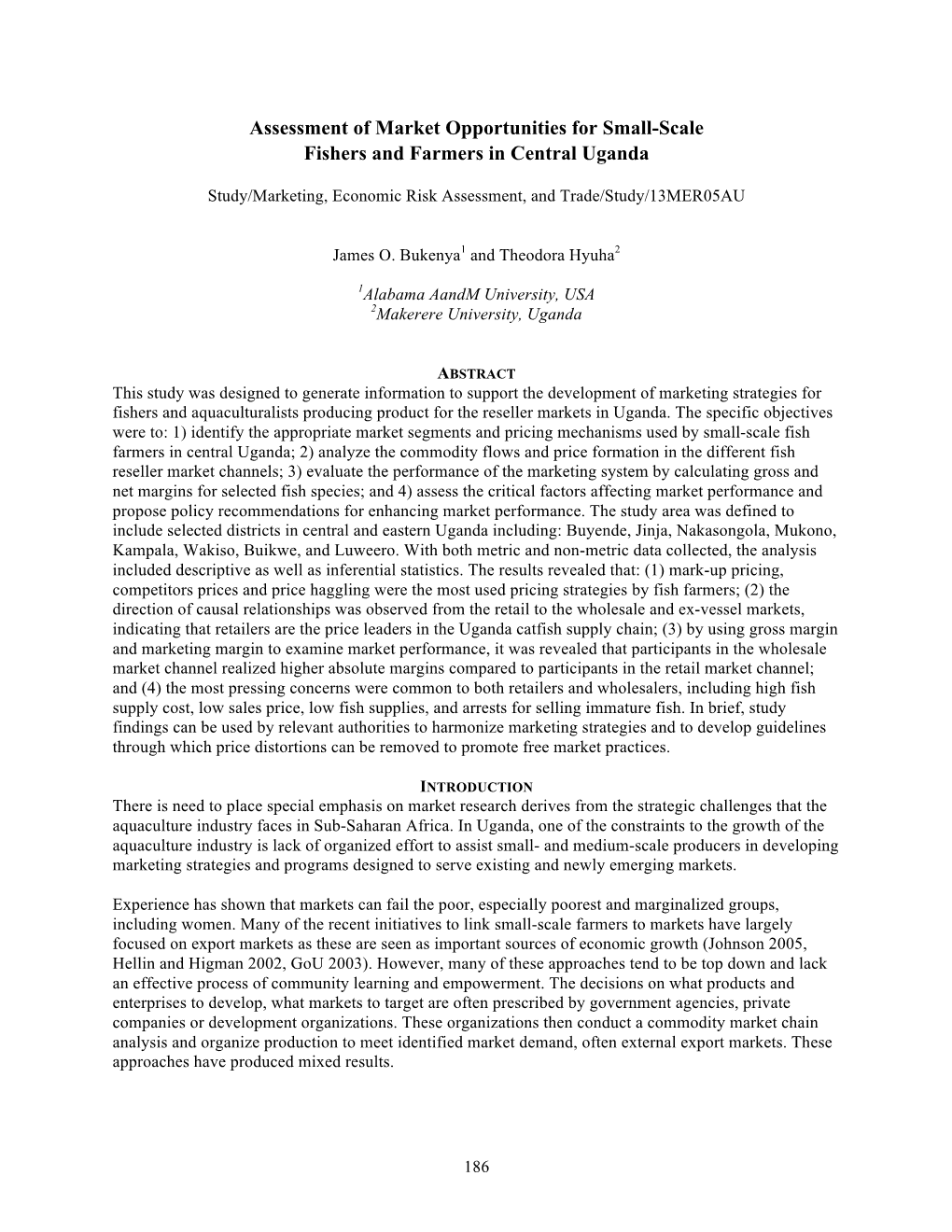 Assessment of Market Opportunities for Small-Scale Fishers and Farmers in Central Uganda