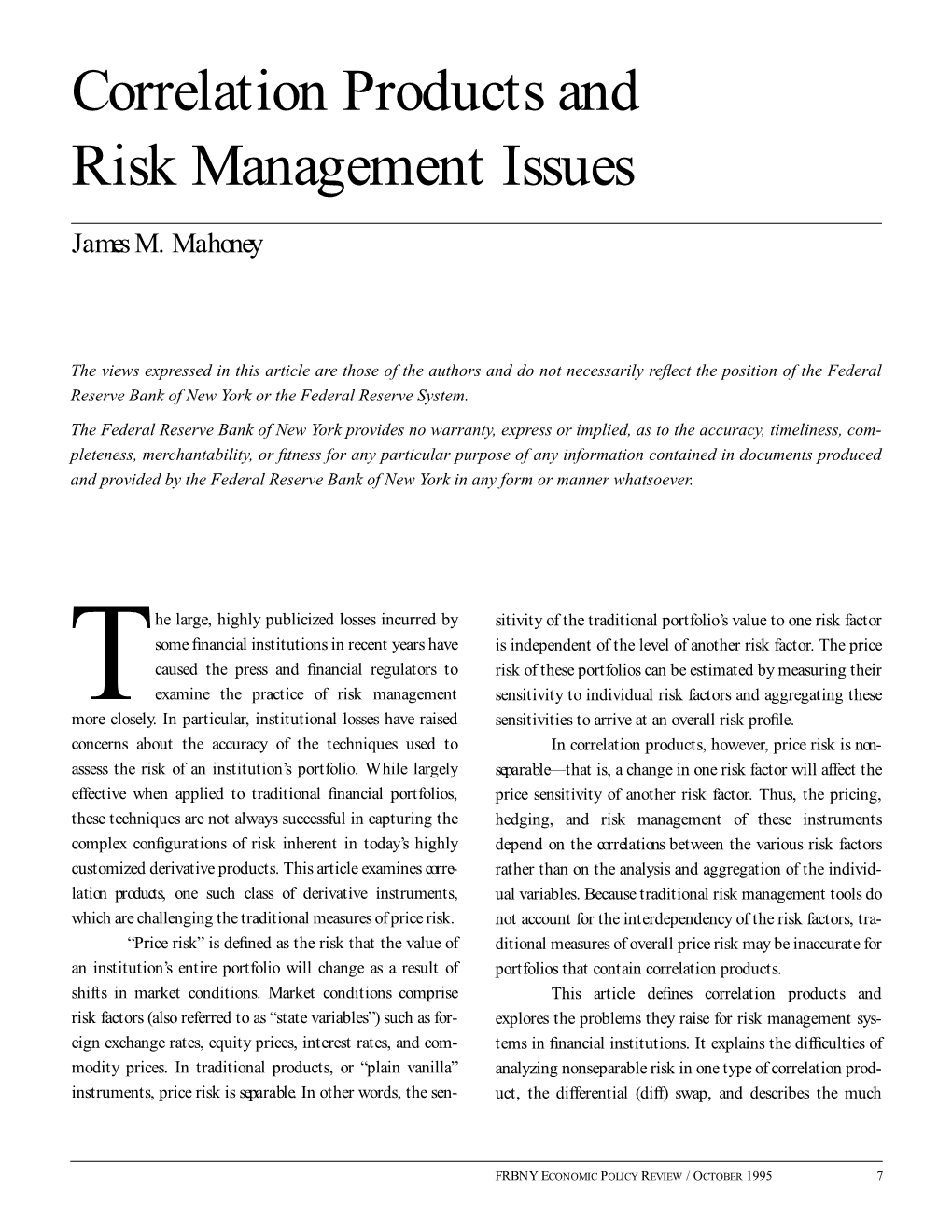 Correlation Products and Risk Management Issues