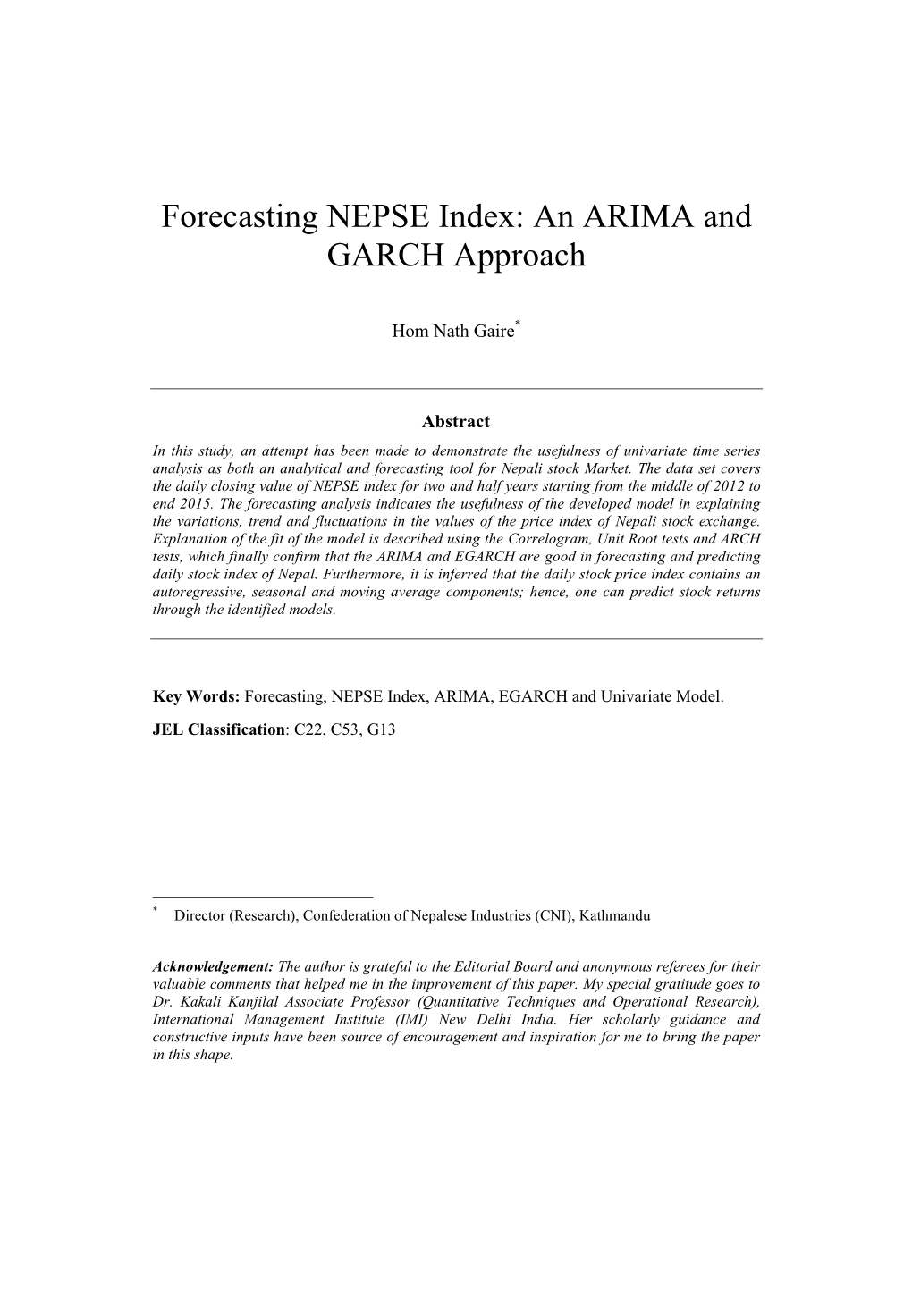 Forecasting NEPSE Index: an ARIMA and GARCH Approach