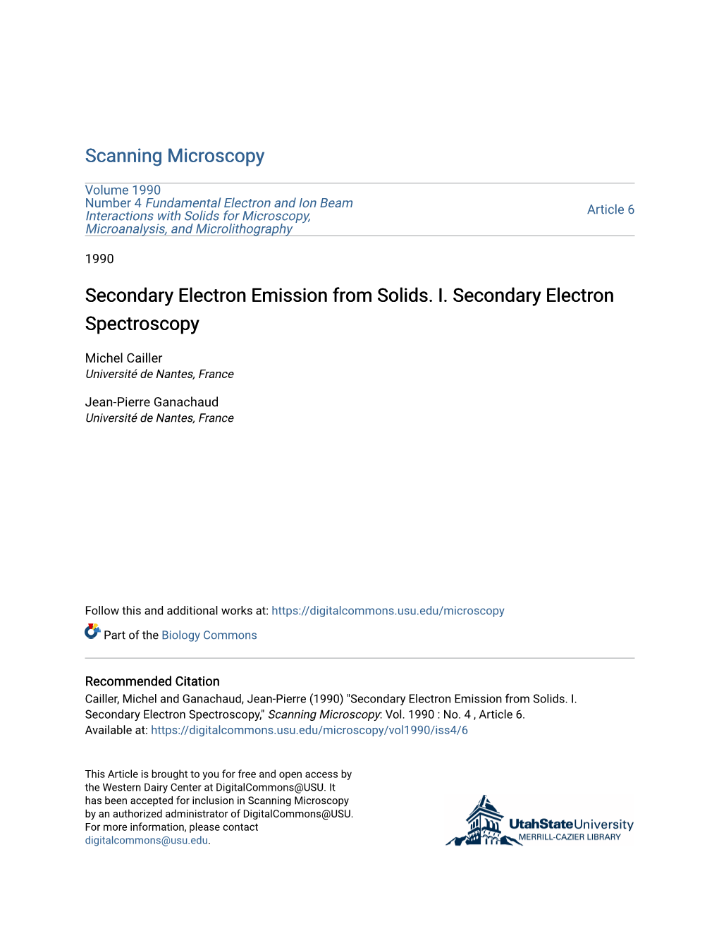 Secondary Electron Emission from Solids. I. Secondary Electron Spectroscopy