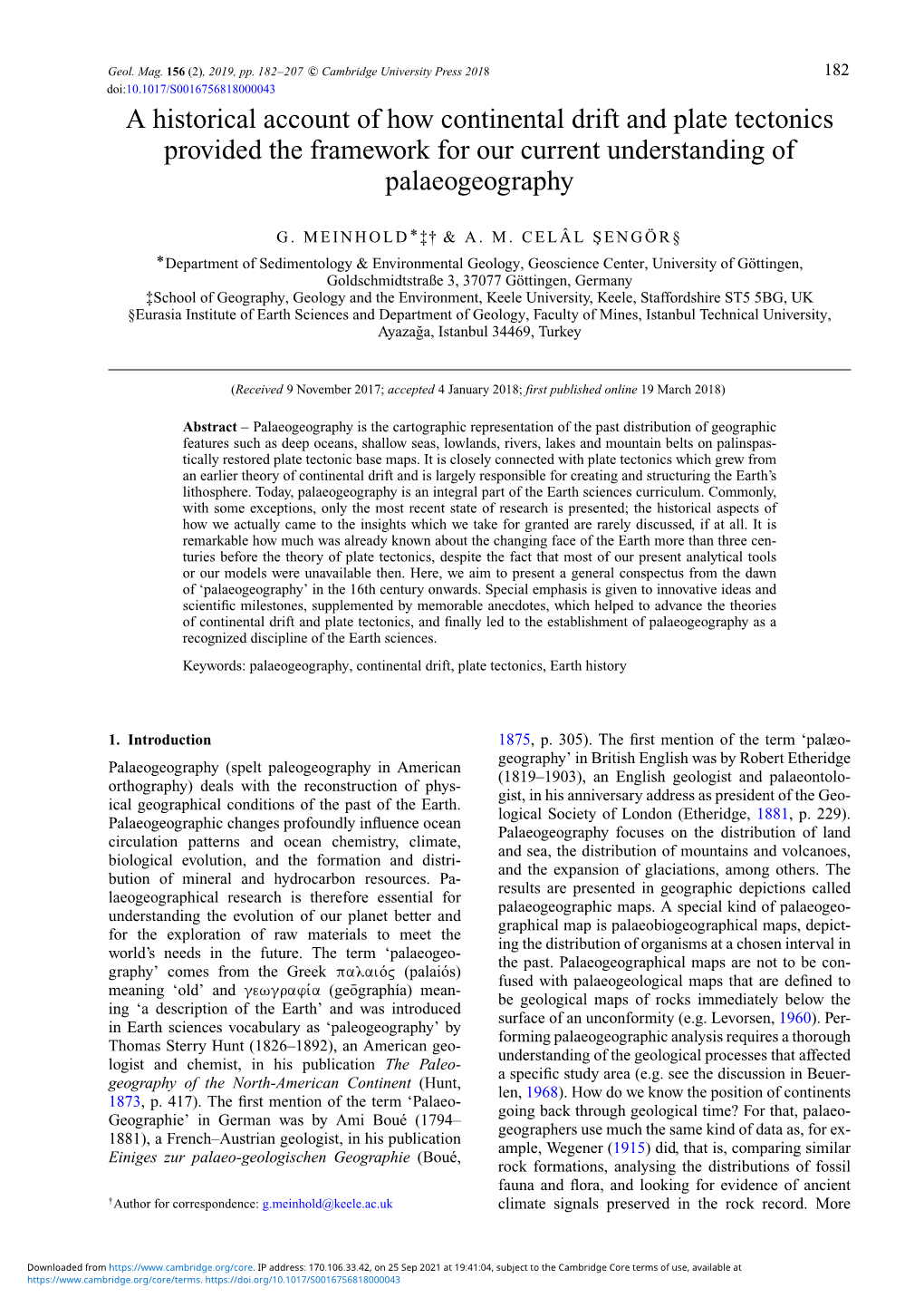 A Historical Account of How Continental Drift and Plate Tectonics Provided the Framework for Our Current Understanding of Palaeogeography