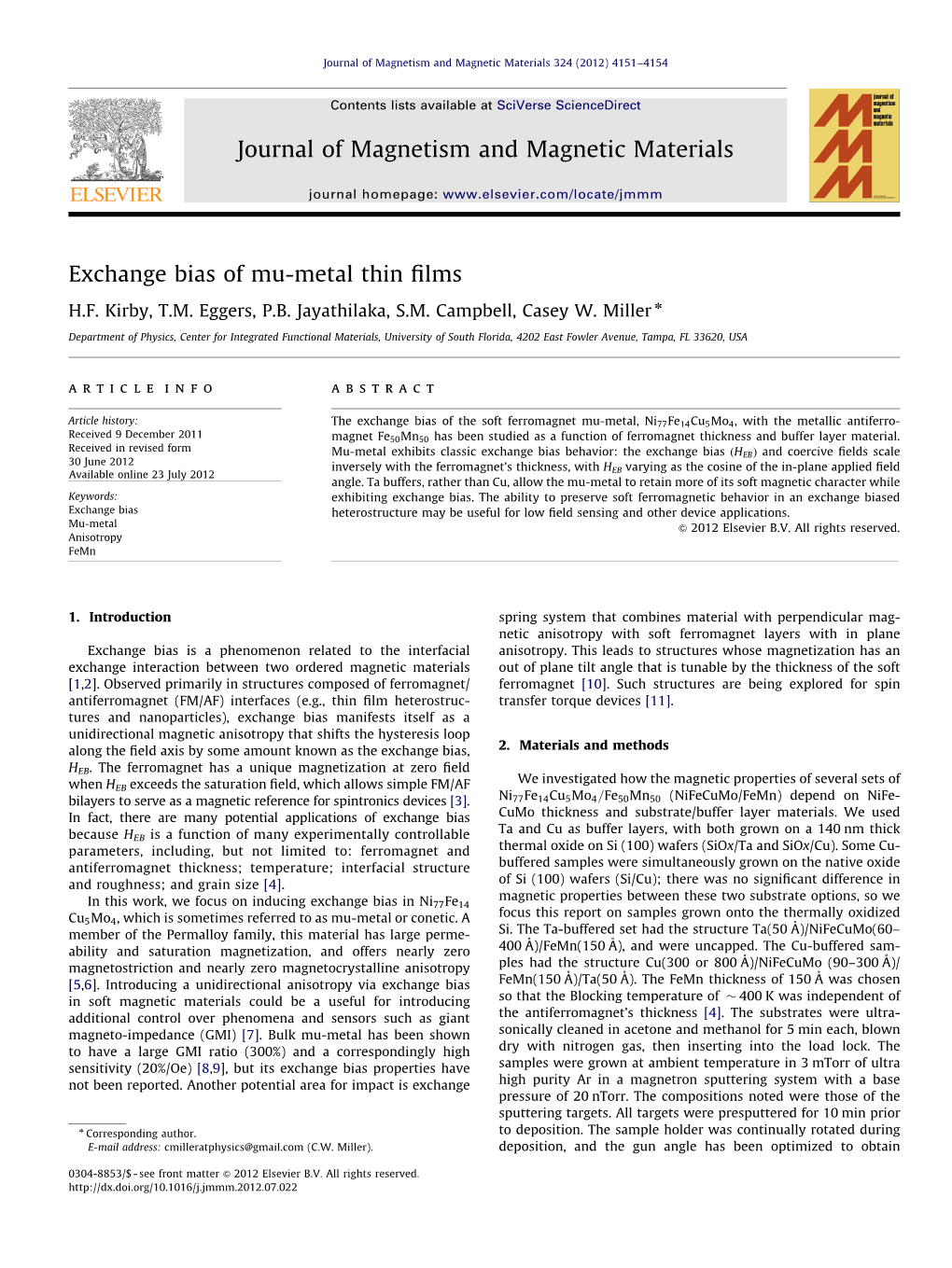 Exchange Bias of Mu-Metal Thin Films