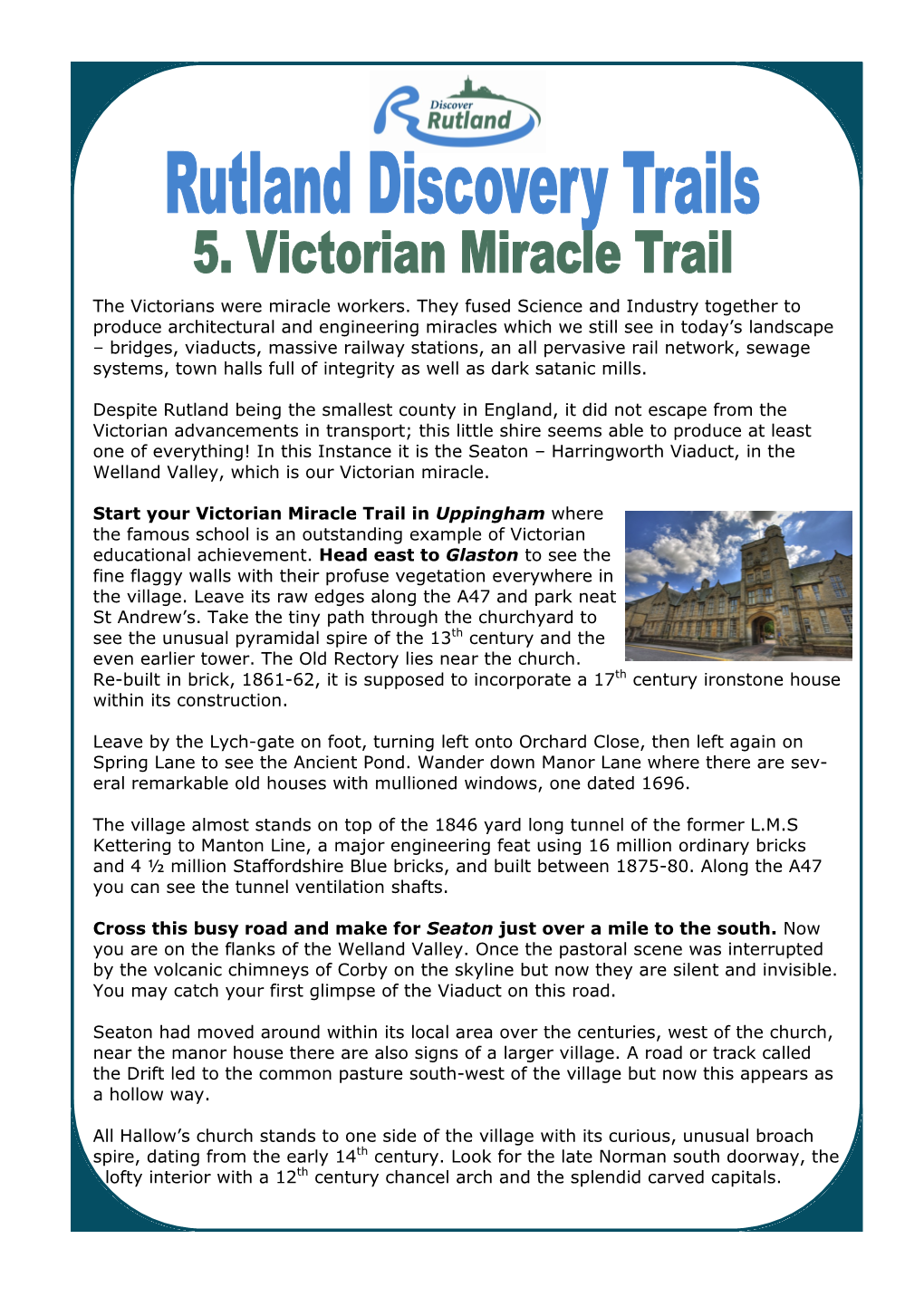 Victorian Miracle Trail in Uppingham Where the Famous School Is an Outstanding Example of Victorian Educational Achievement