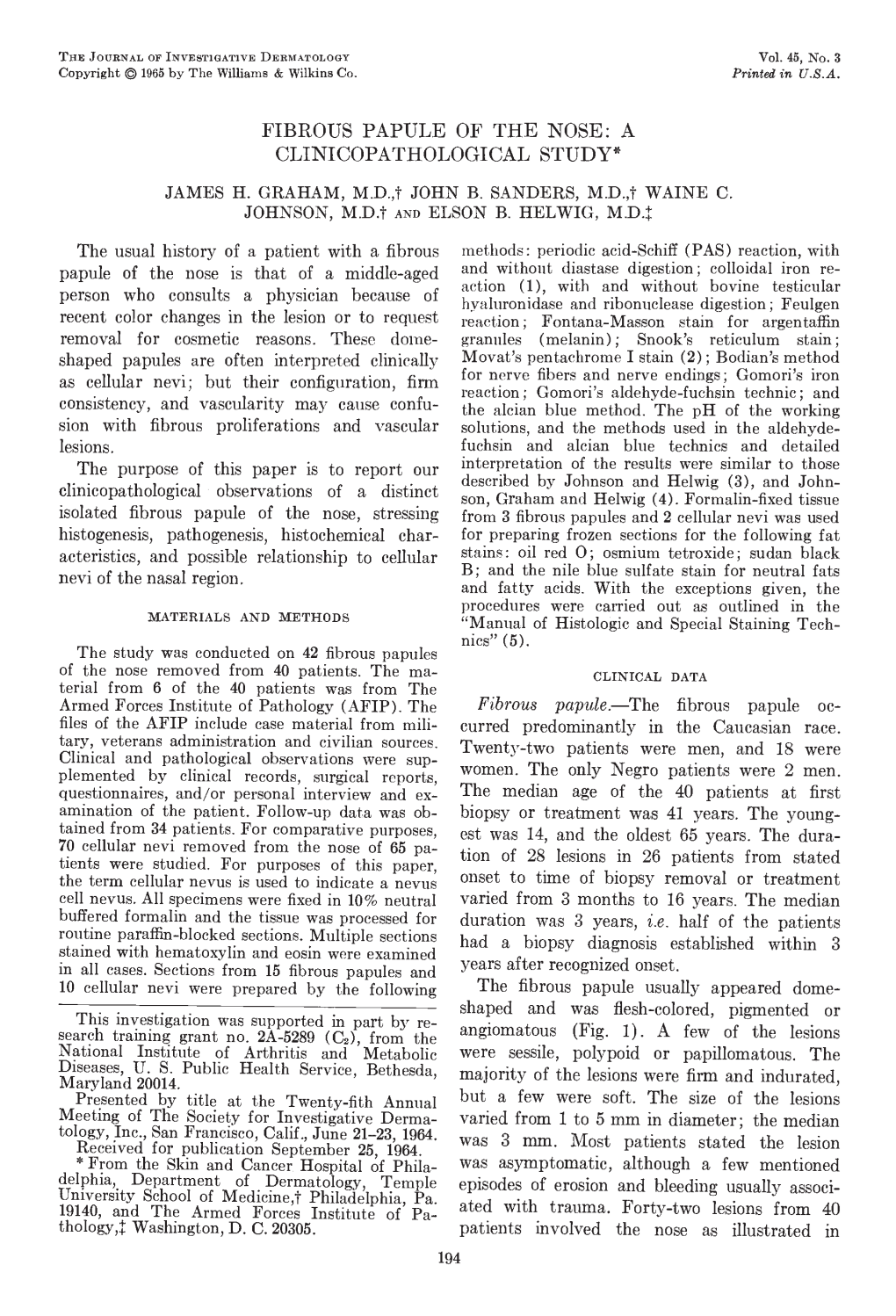 Fibrous Papule of the Nose: a Clinicopathological Studyf James H