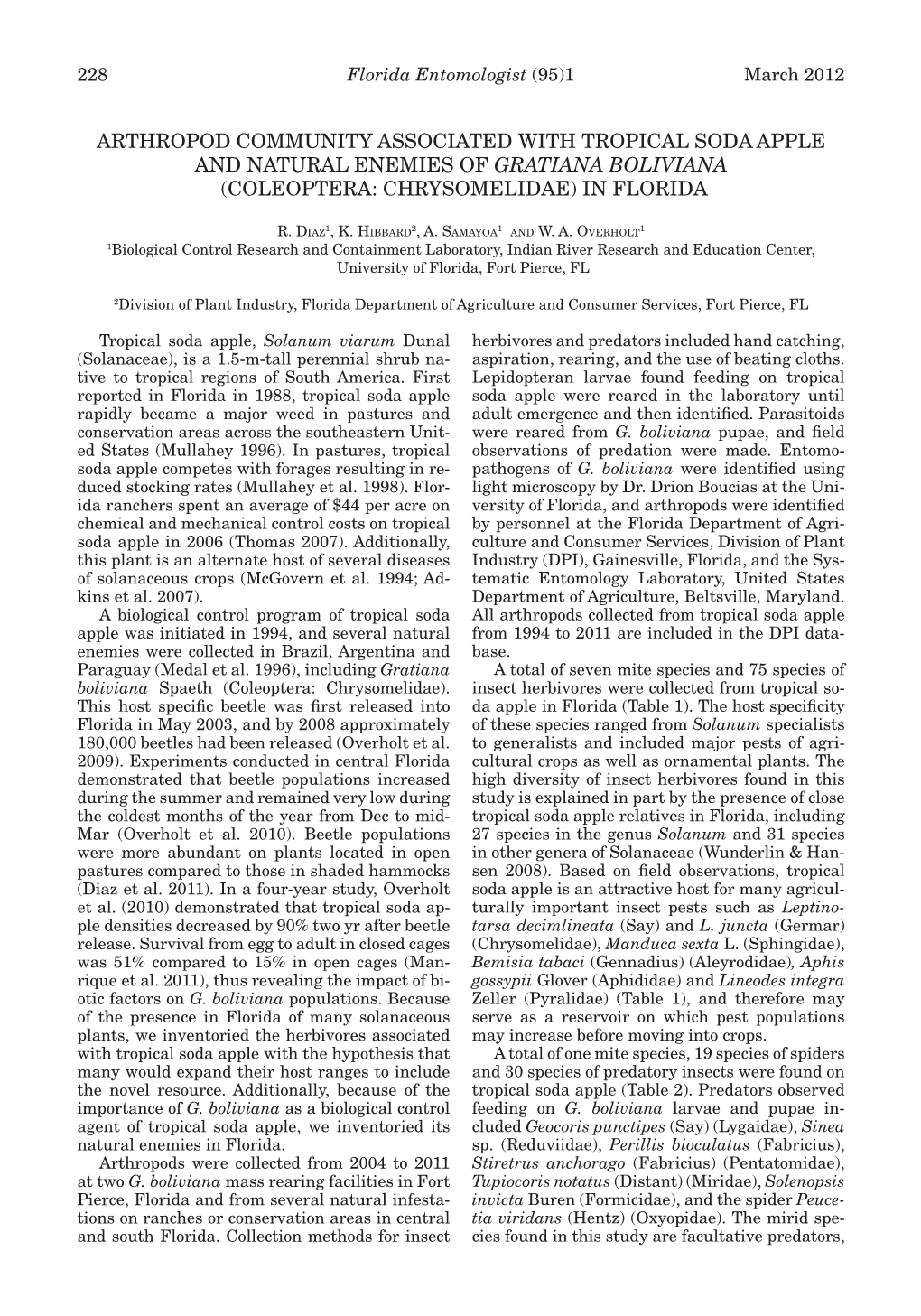 Arthropod Community Associated with Tropical Soda Apple and Natural Enemies of Gratiana Boliviana (Coleoptera: Chrysomelidae) in Florida