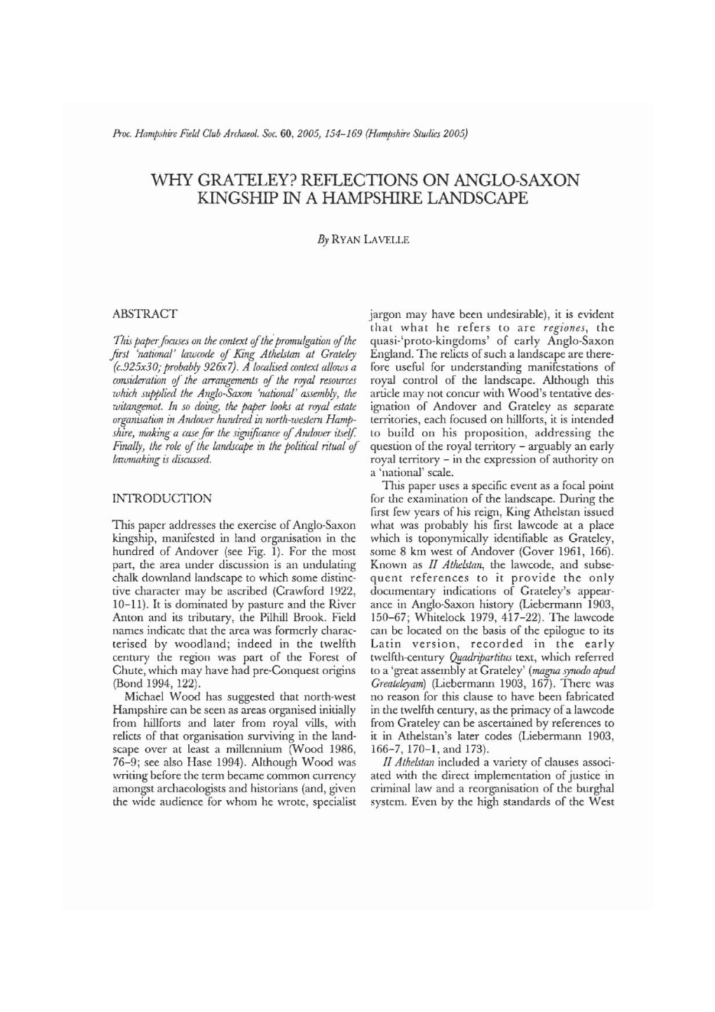 Why Grateley? Reflections on Anglo-Saxon Kingship in a Hampshire Landscape