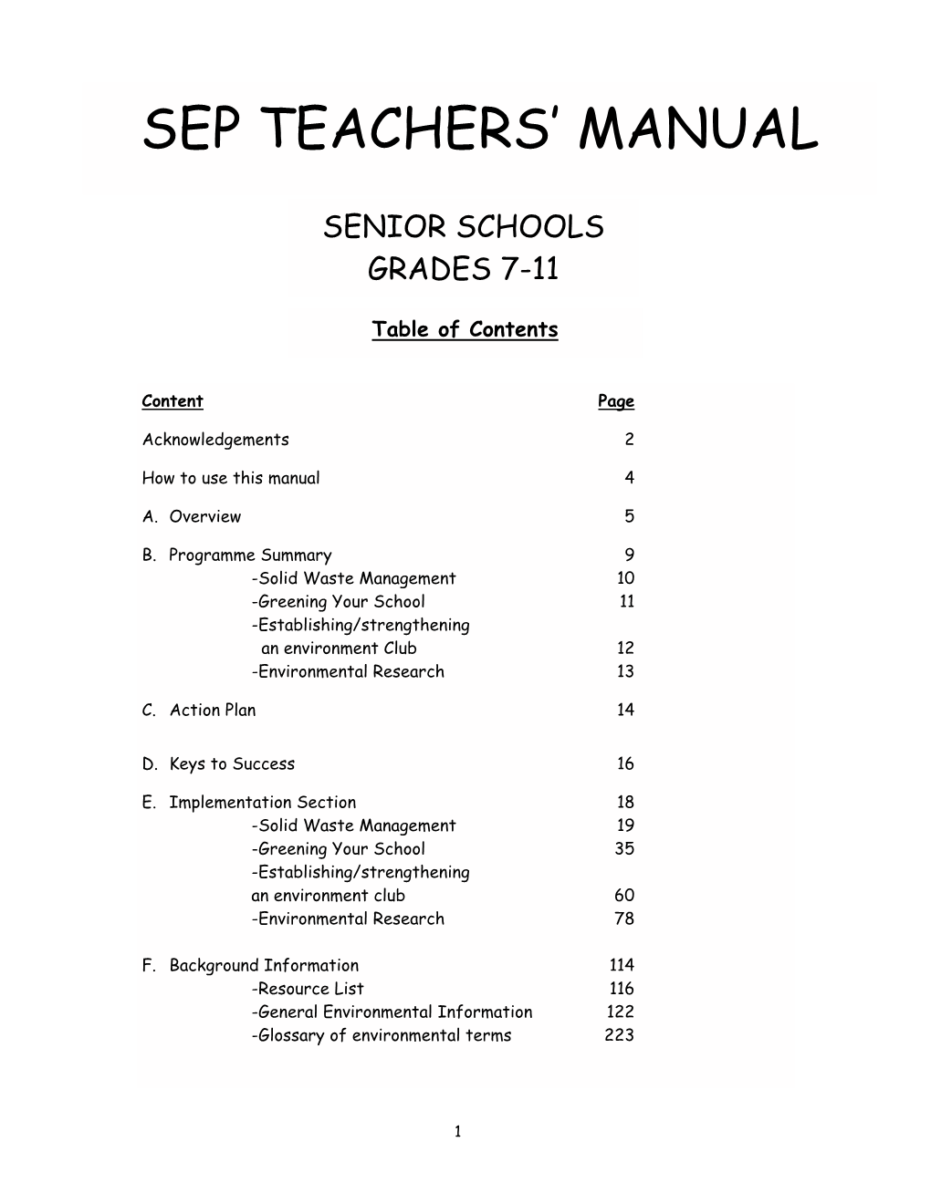 Sep Teachers' Manual