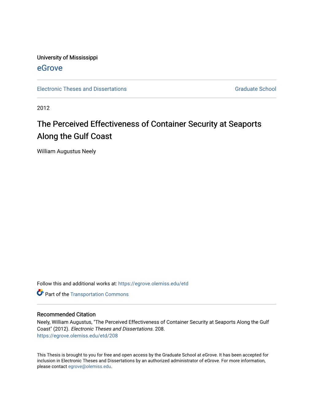 The Perceived Effectiveness of Container Security at Seaports Along the Gulf Coast