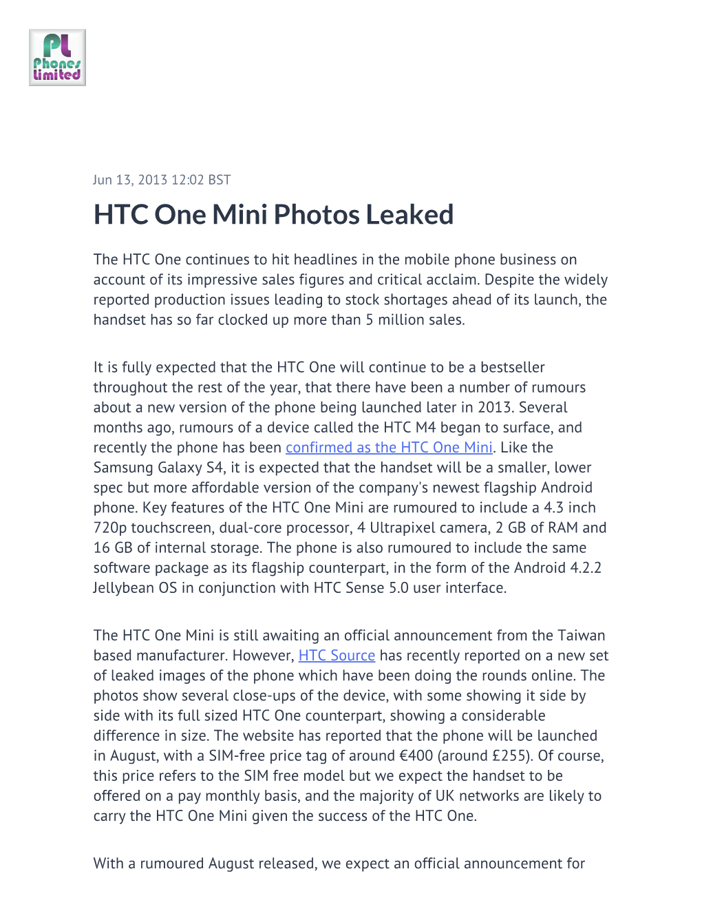 HTC One Mini Photos Leaked