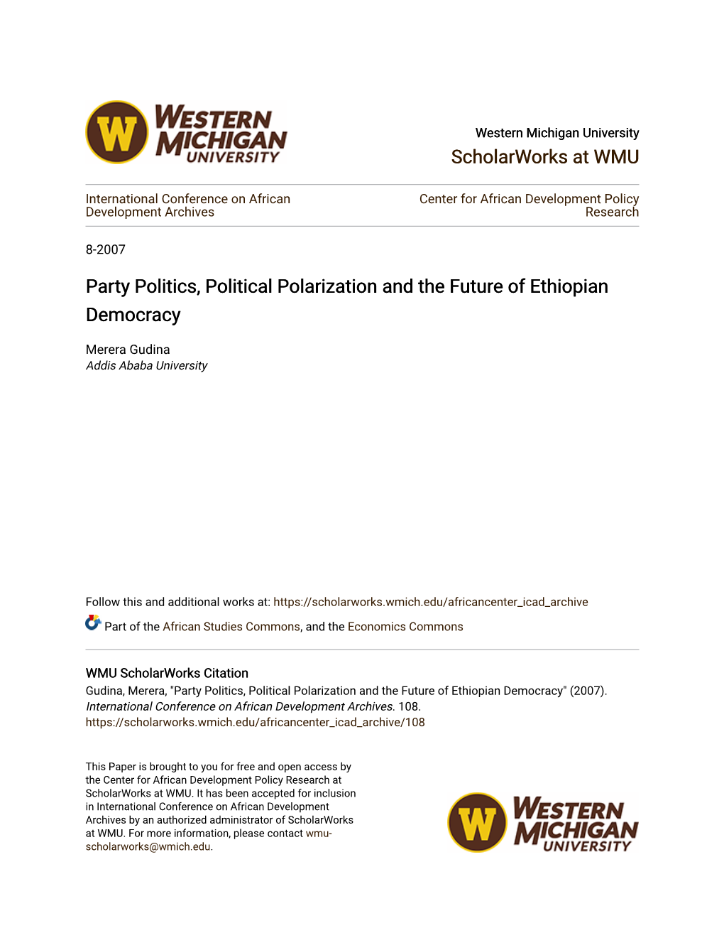 Party Politics, Political Polarization and the Future of Ethiopian Democracy