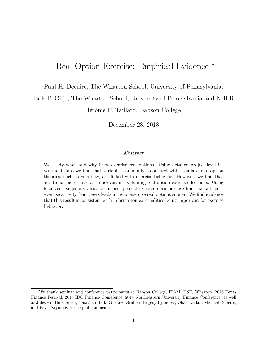 Real Option Exercise: Empirical Evidence ∗