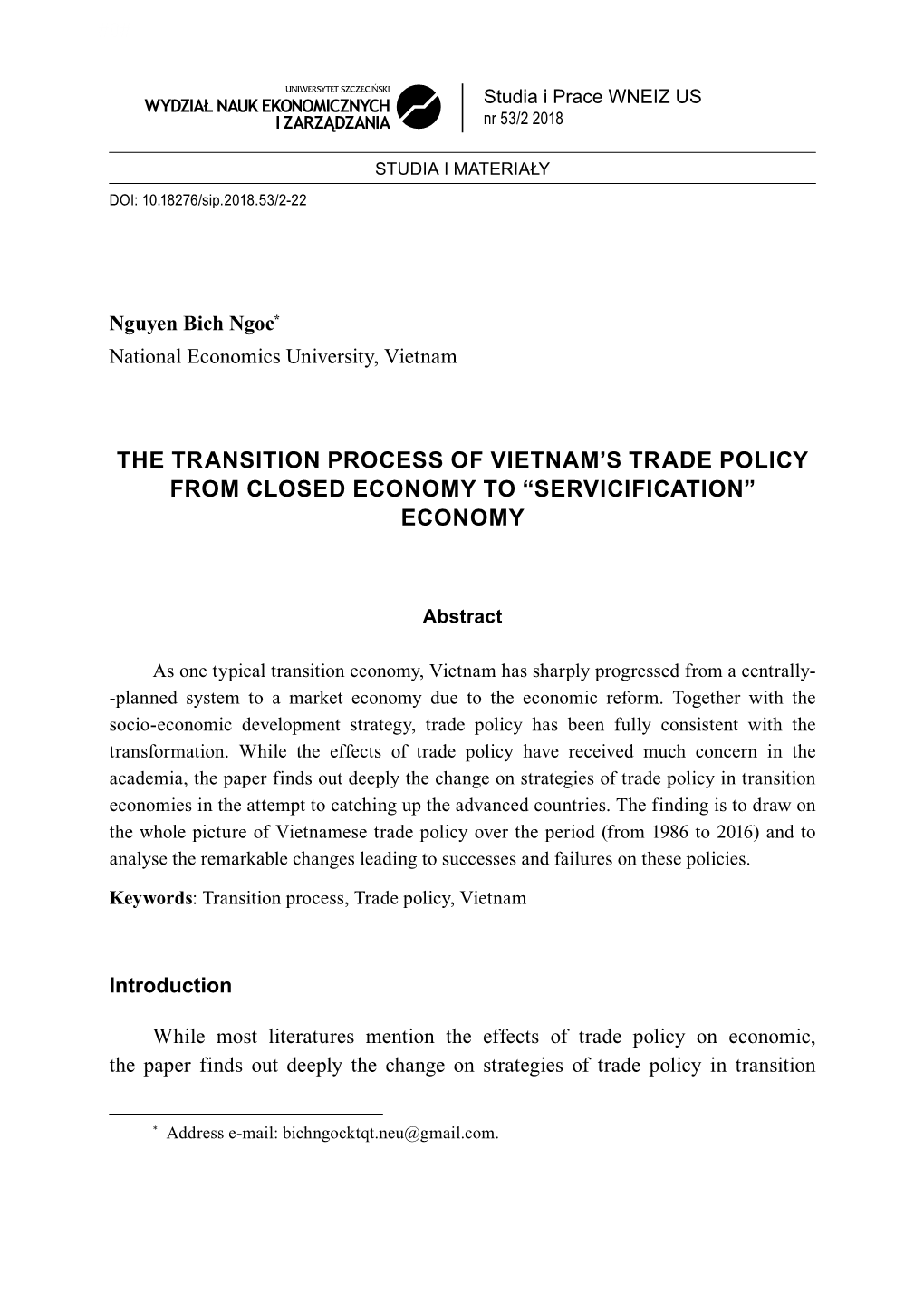 The Transition Process of Vietnam's Trade Policy From