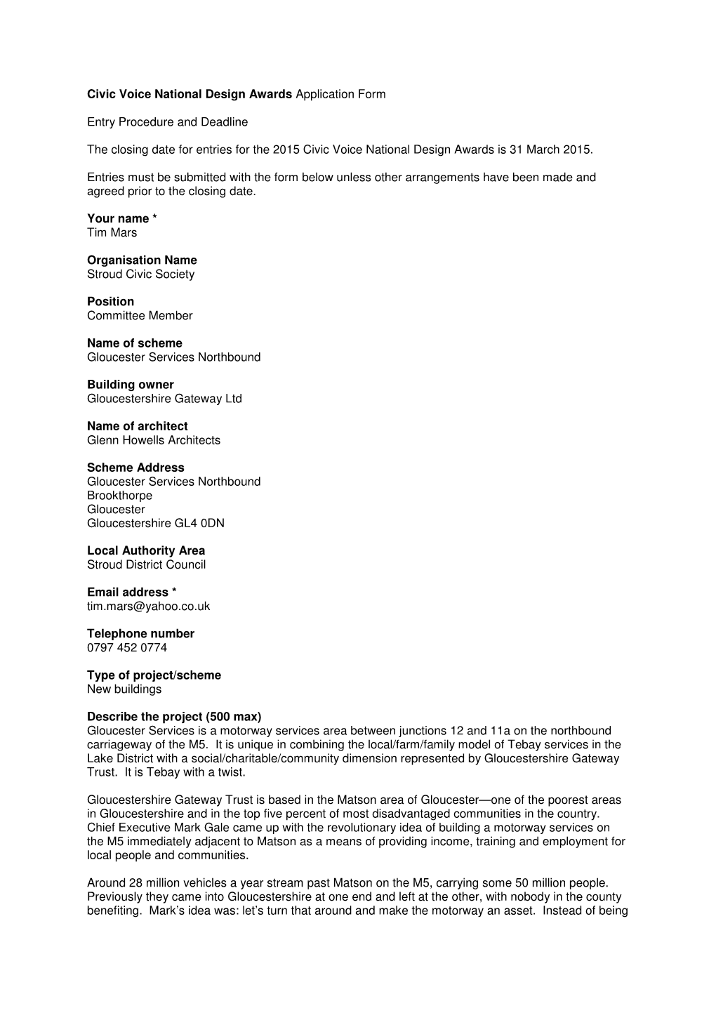 Civic Voice National Design Awards Application Form Entry Procedure