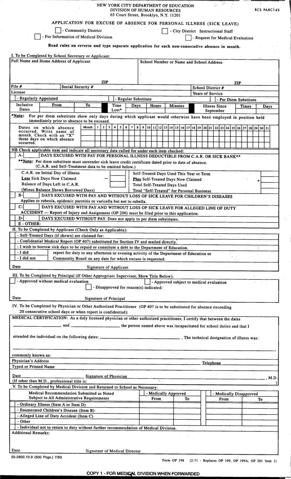 OP 200) Must Be Filed Prior to This Application