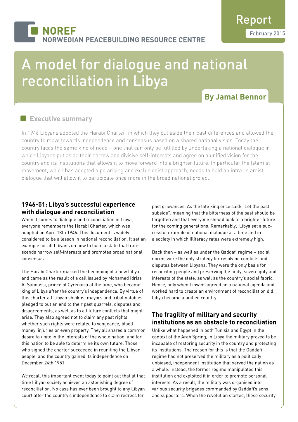 A Model for Dialogue and National Reconciliation in Libya