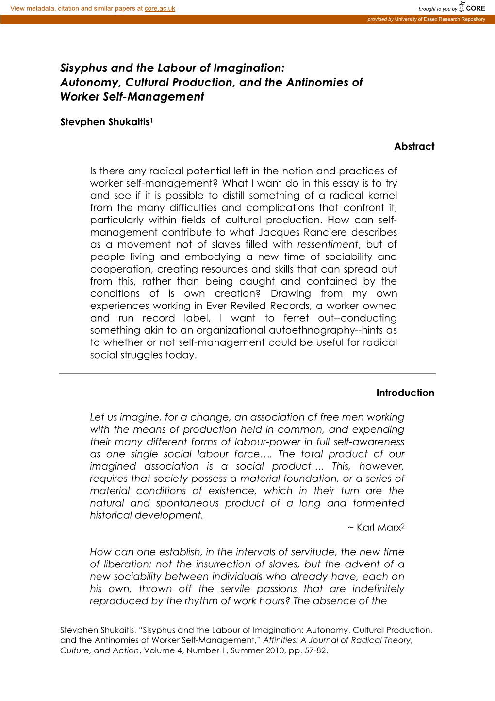 Sisyphus and the Labour of Imagination: Autonomy, Cultural Production, and the Antinomies of Worker Self-Management