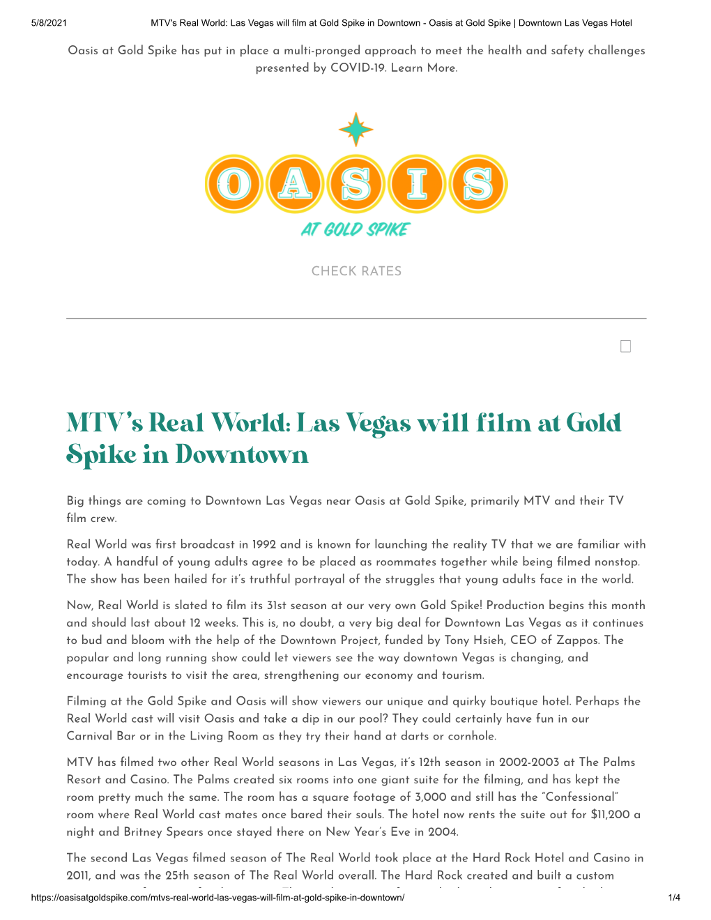 Las Vegas Will Film at Gold Spike in Downtown - Oasis at Gold Spike | Downtown Las Vegas Hotel