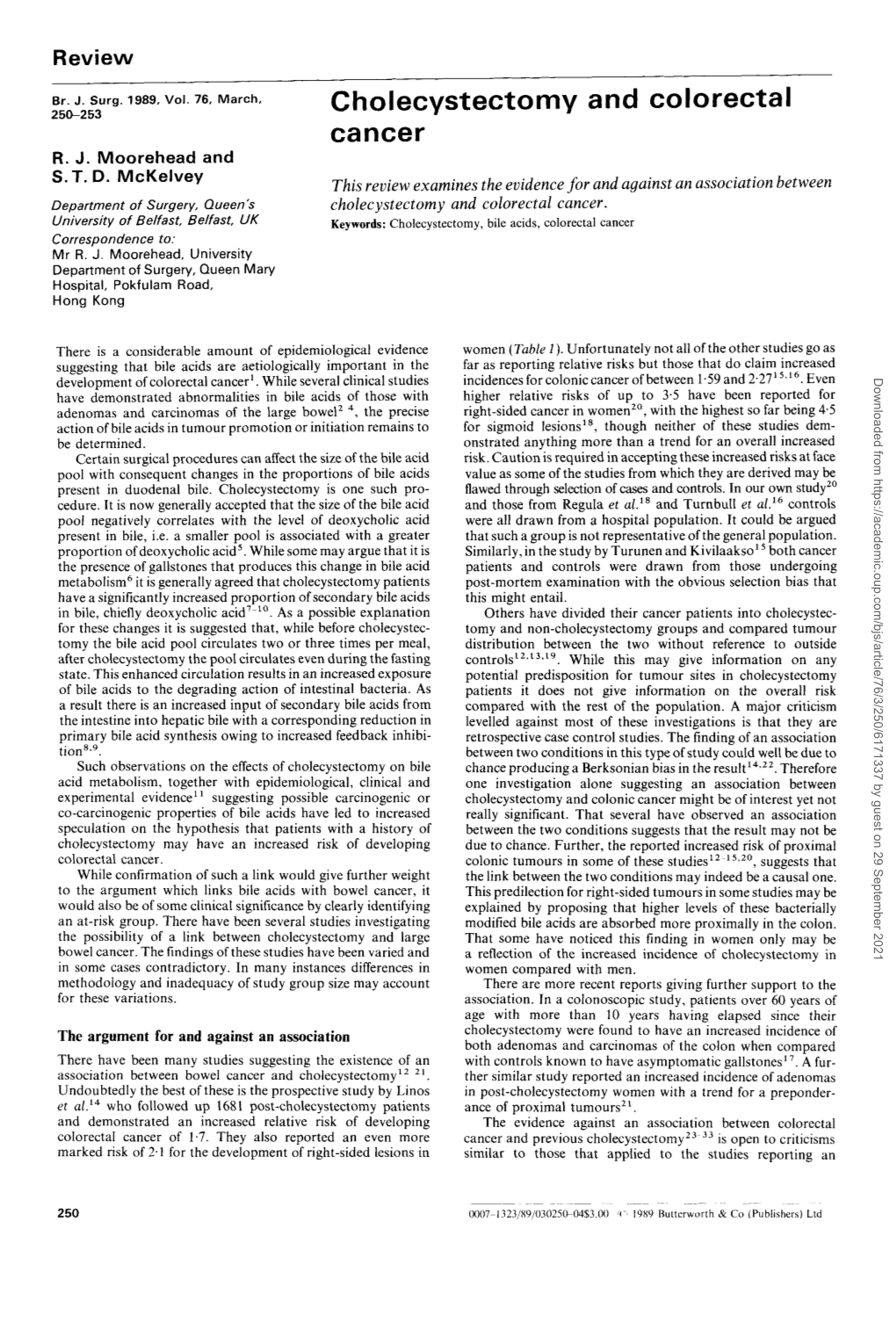 Cholecystectomy and Colorectal Cancer R