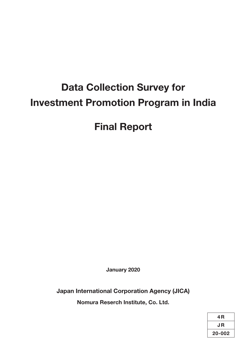 Data Collection Survey for Investment Promotion Program in India Final Report