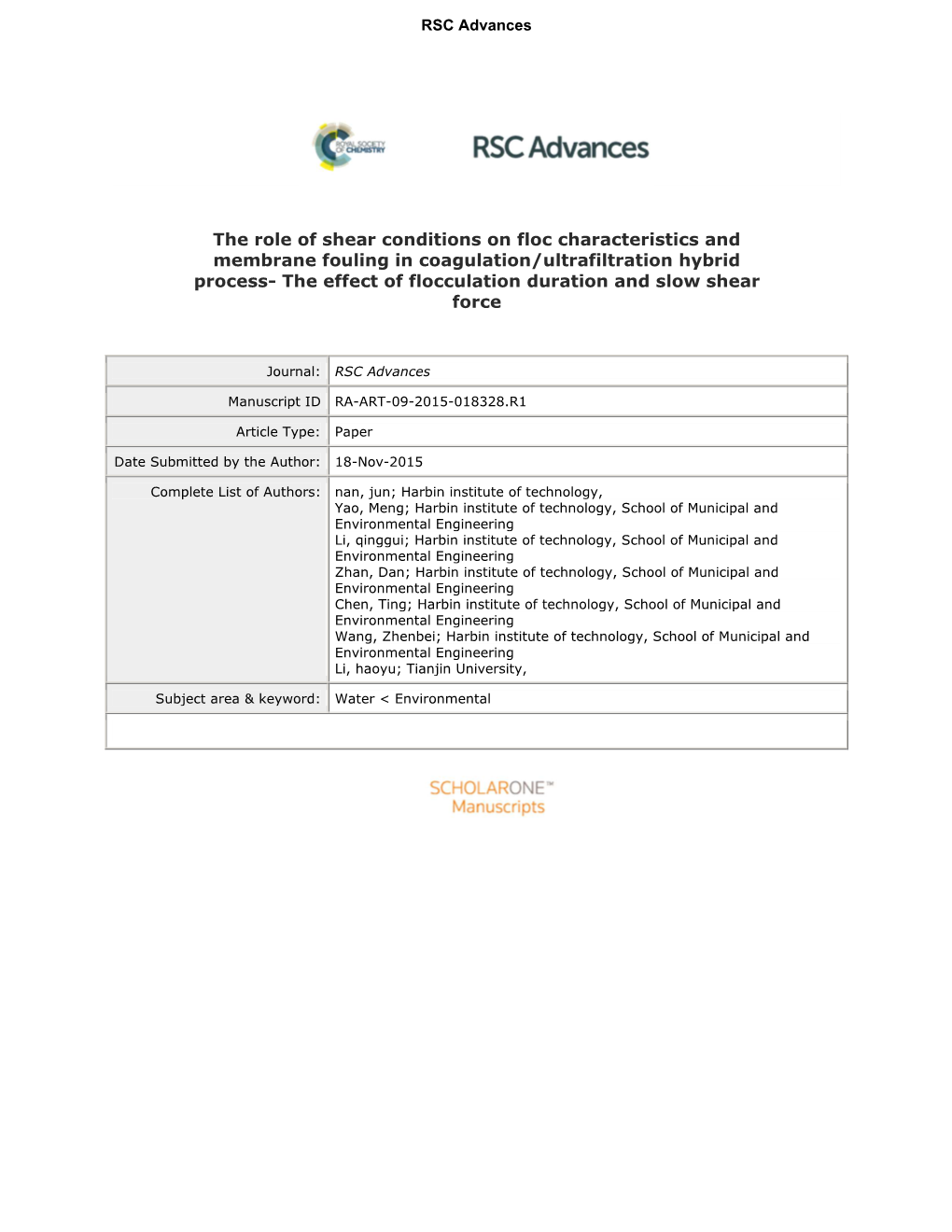 The Role of Shear Conditions on Floc Characteristics and Membrane