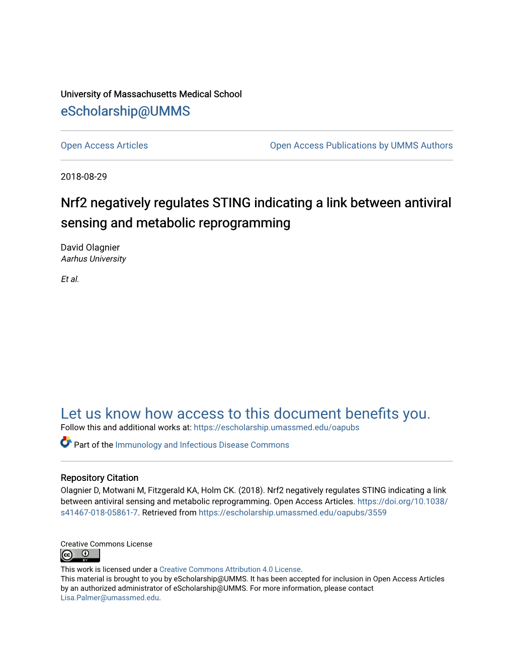 Nrf2 Negatively Regulates STING Indicating a Link Between Antiviral Sensing and Metabolic Reprogramming