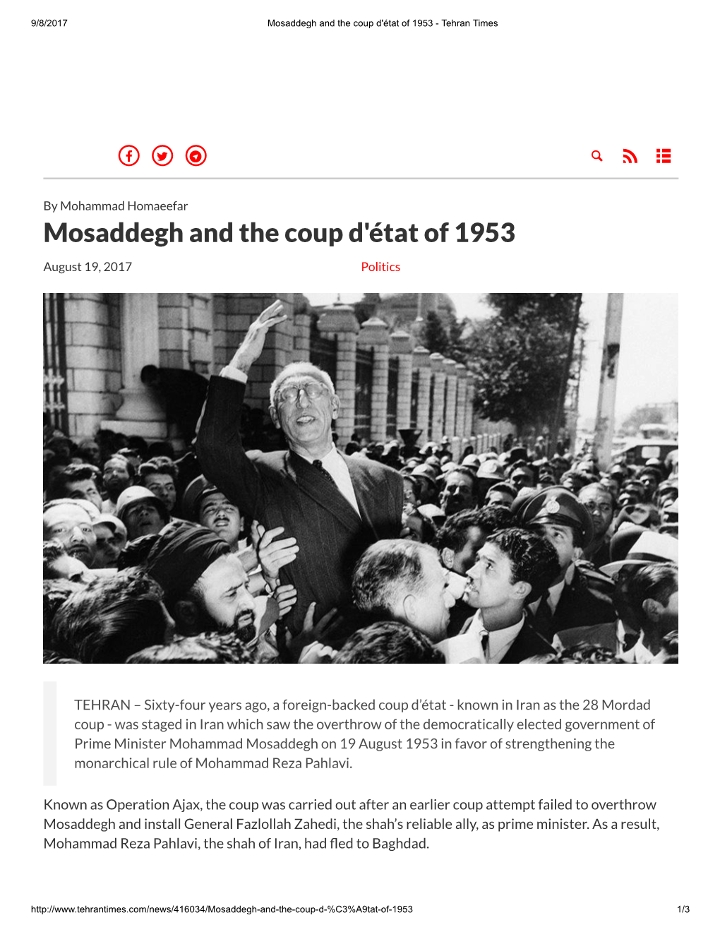 Mosaddegh and the Coup D'état of 1953 - Tehran Times