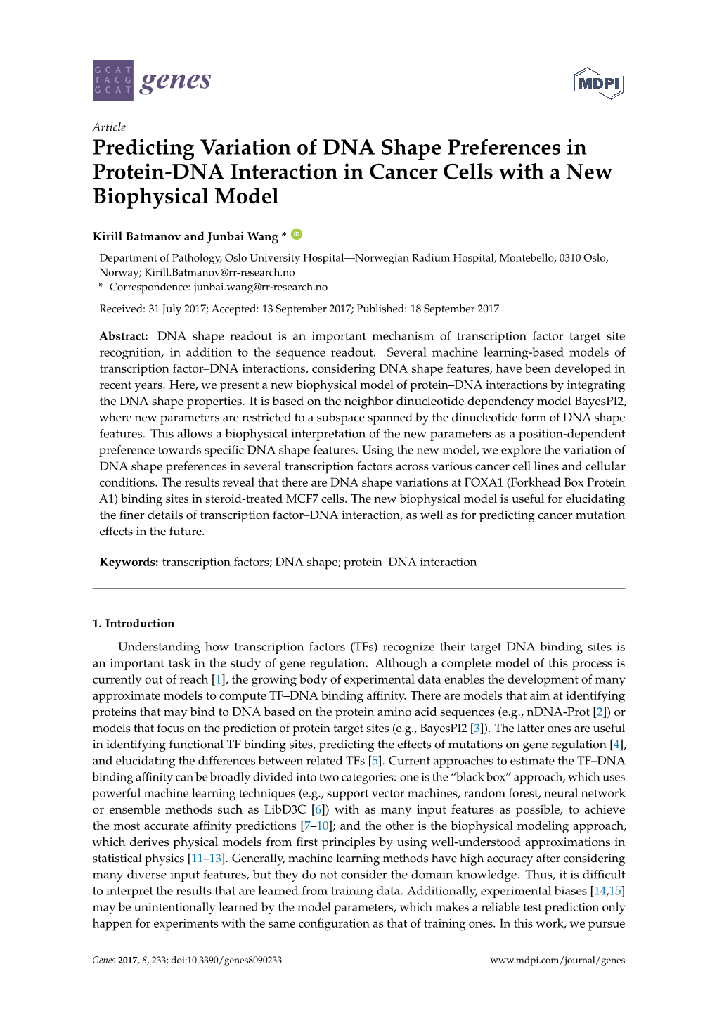 Predicting Variation of DNA Shape Preferences in Protein-DNA Interaction in Cancer Cells with a New Biophysical Model