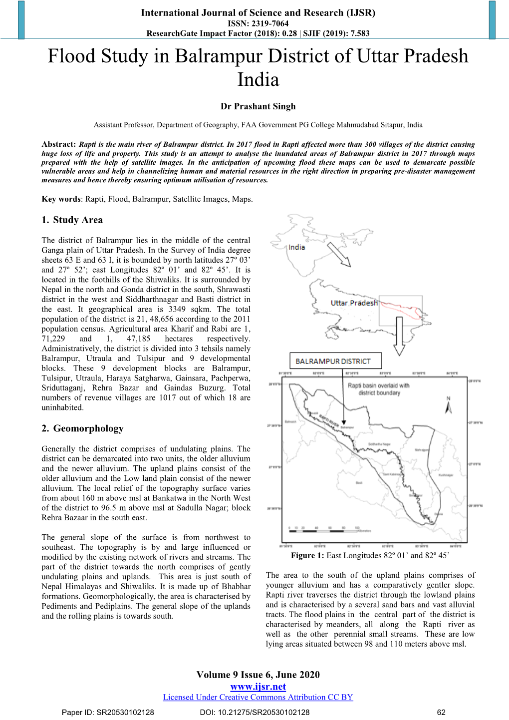 Flood Study in Balrampur District of Uttar Pradesh India