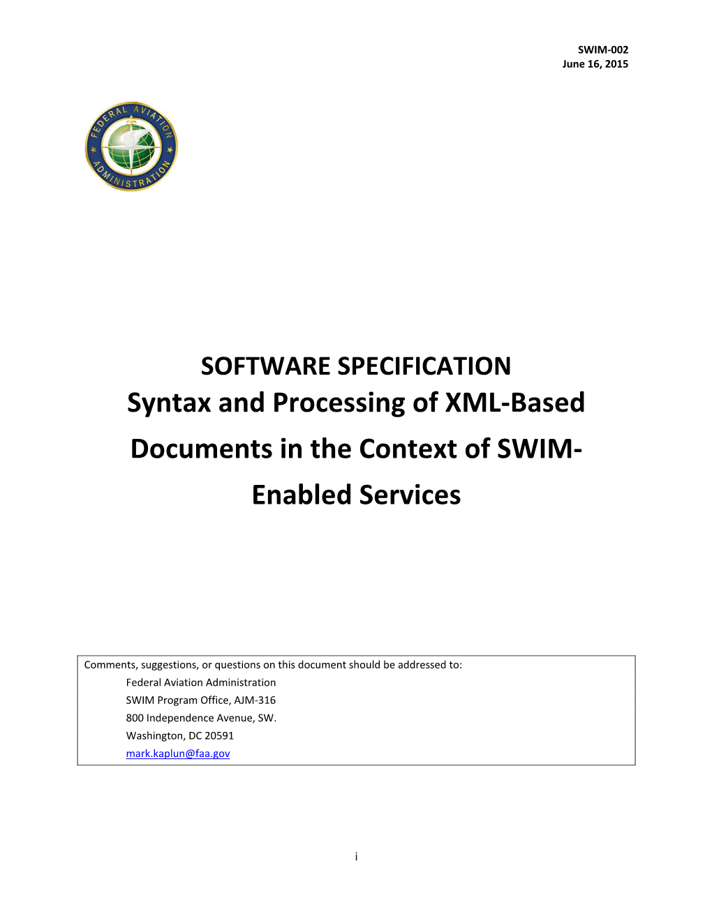 SWIM-002, Syntax and Processing of XML-Based Documents in the Context of SWIM-Enabled Services