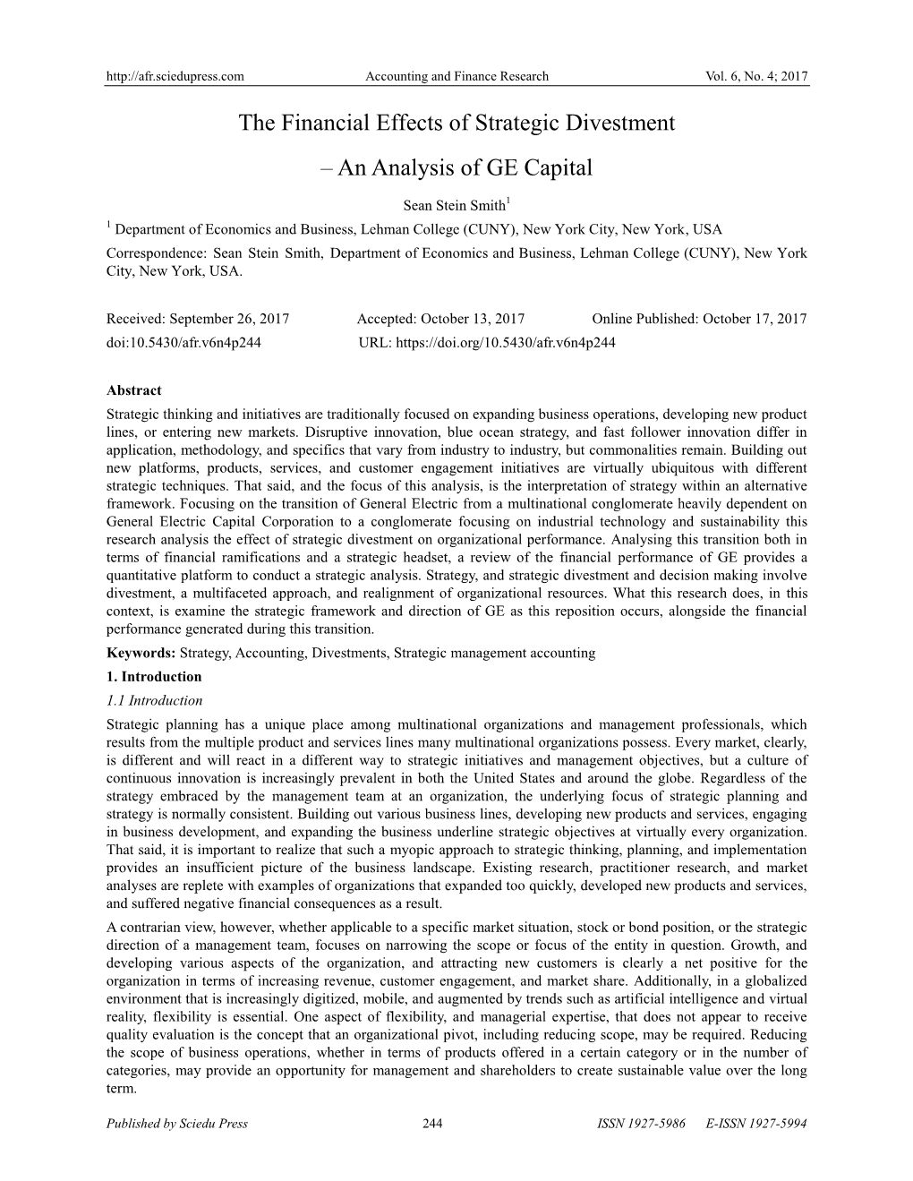 The Financial Effects of Strategic Divestment – an Analysis of GE Capital