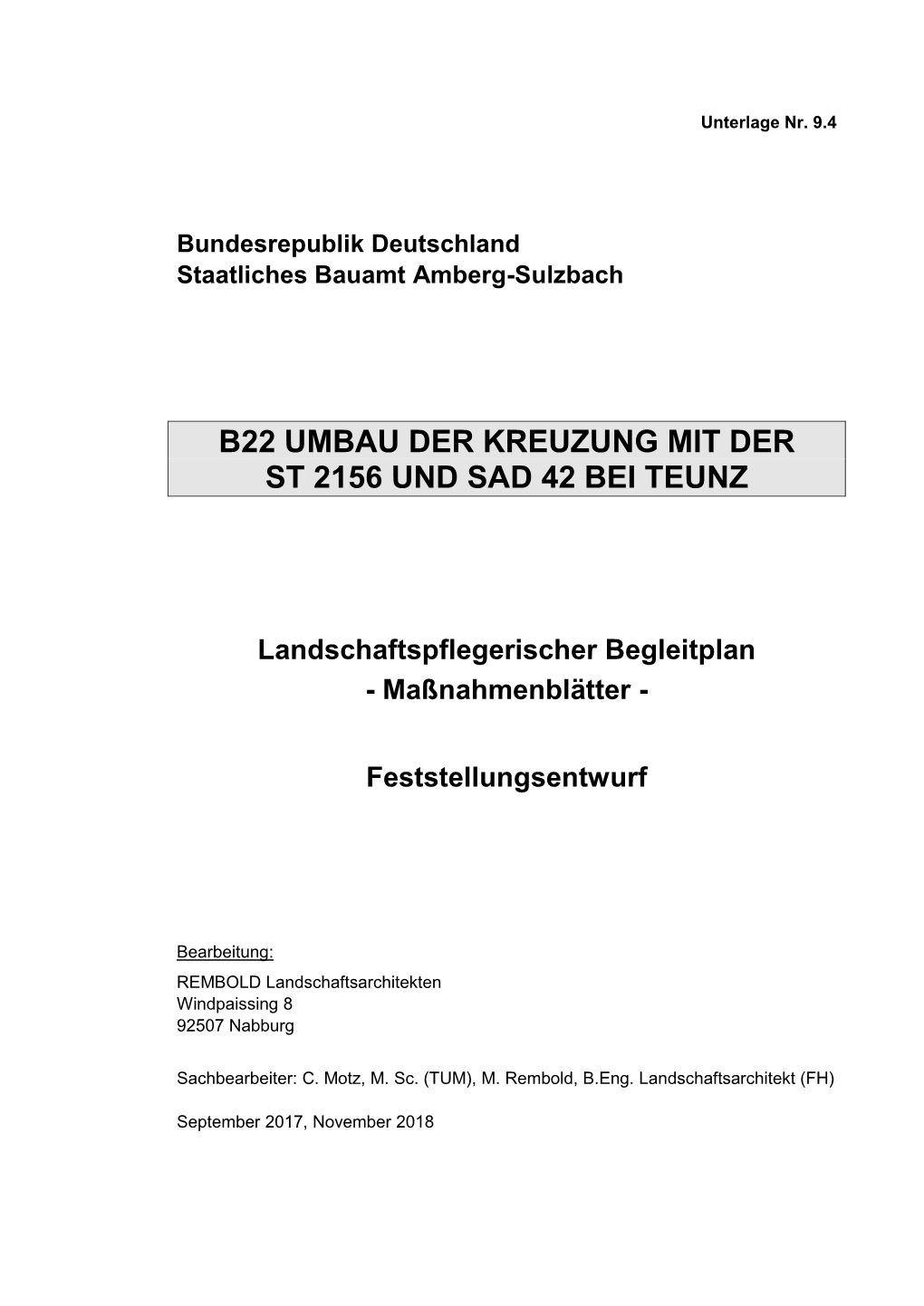 B22 Umbau Der Kreuzung Mit Der St 2156 Und Sad 42 Bei Teunz