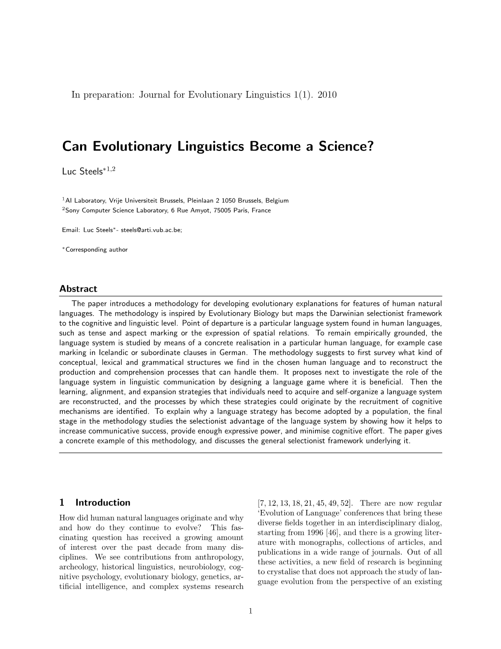 Can Evolutionary Linguistics Become a Science?