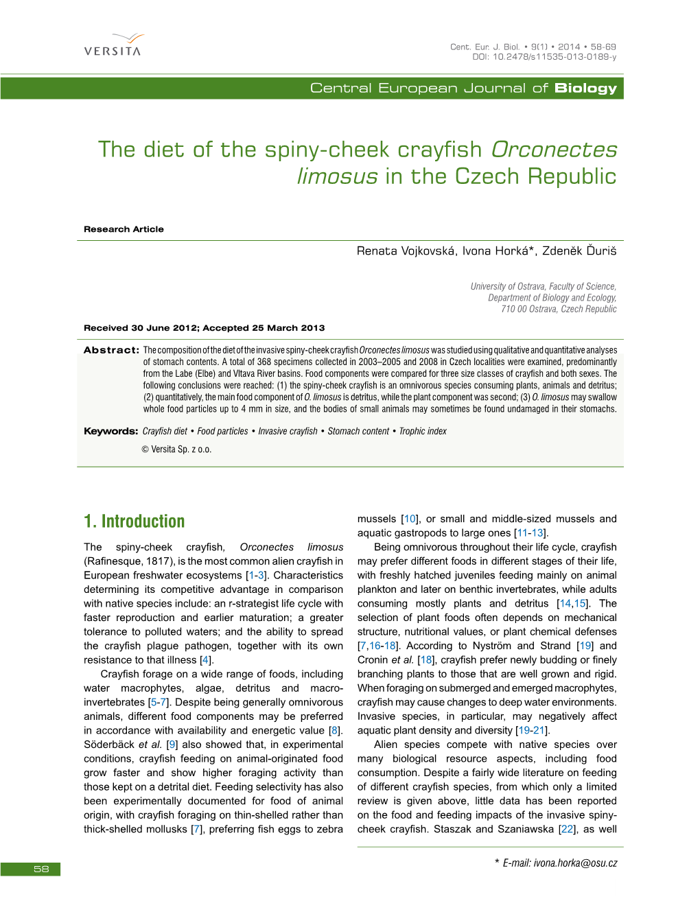 The Diet of the Spiny-Cheek Crayfish Orconectes