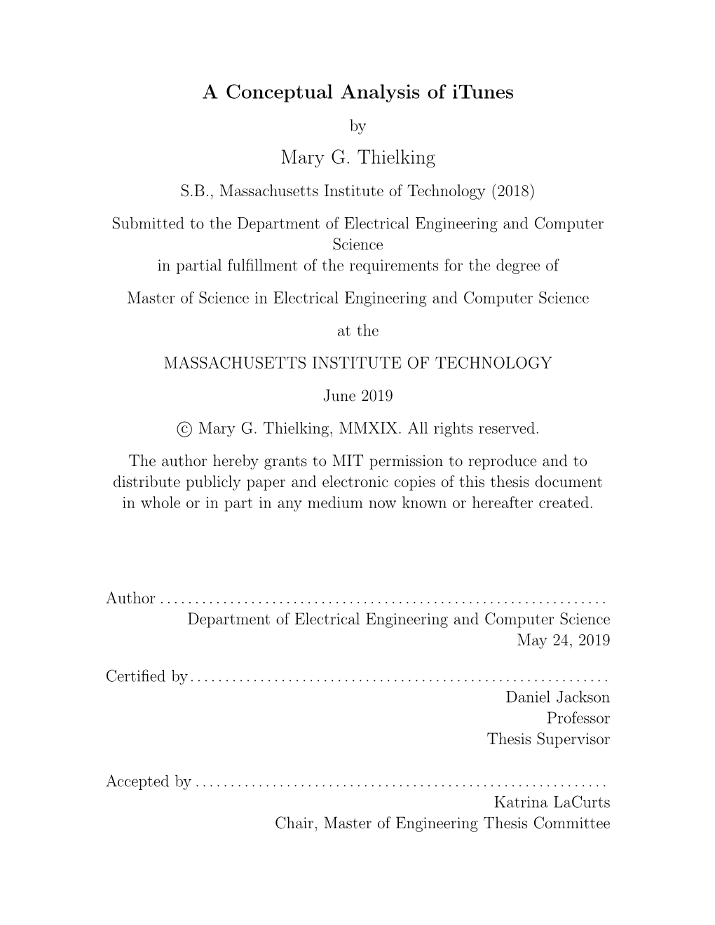 A Conceptual Analysis of Itunes Mary G. Thielking