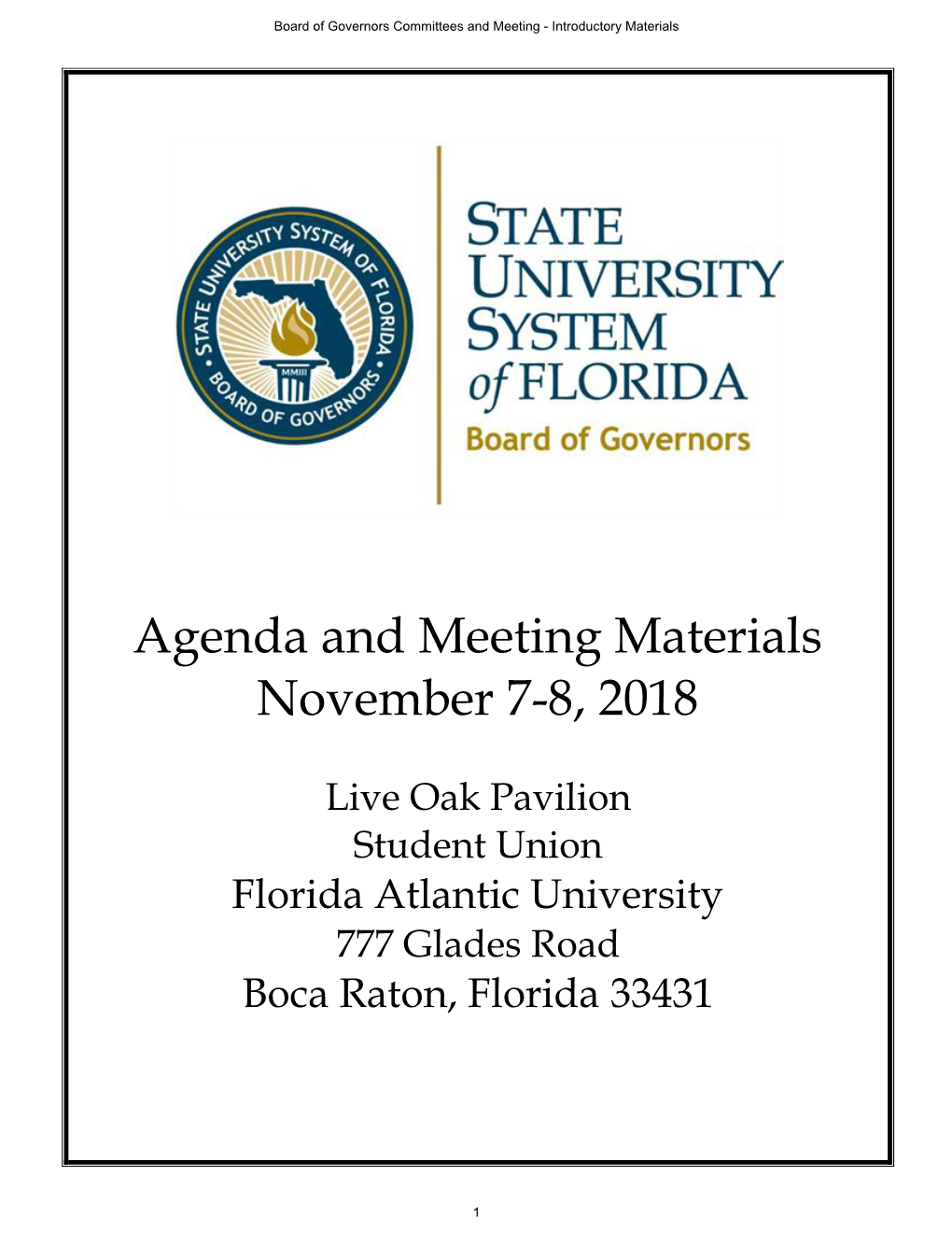 Agenda and Meeting Materials November 7-8, 2018