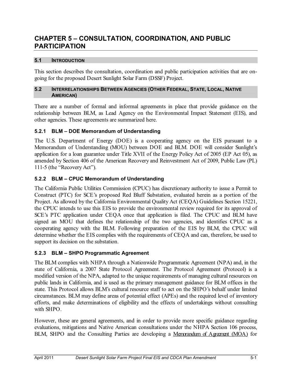 Desert Sunlight Solar Farm Project Final EIS and CDCA Plan Amendment 5-1 Chapter 5: Consultation, Coordination and Public Participation