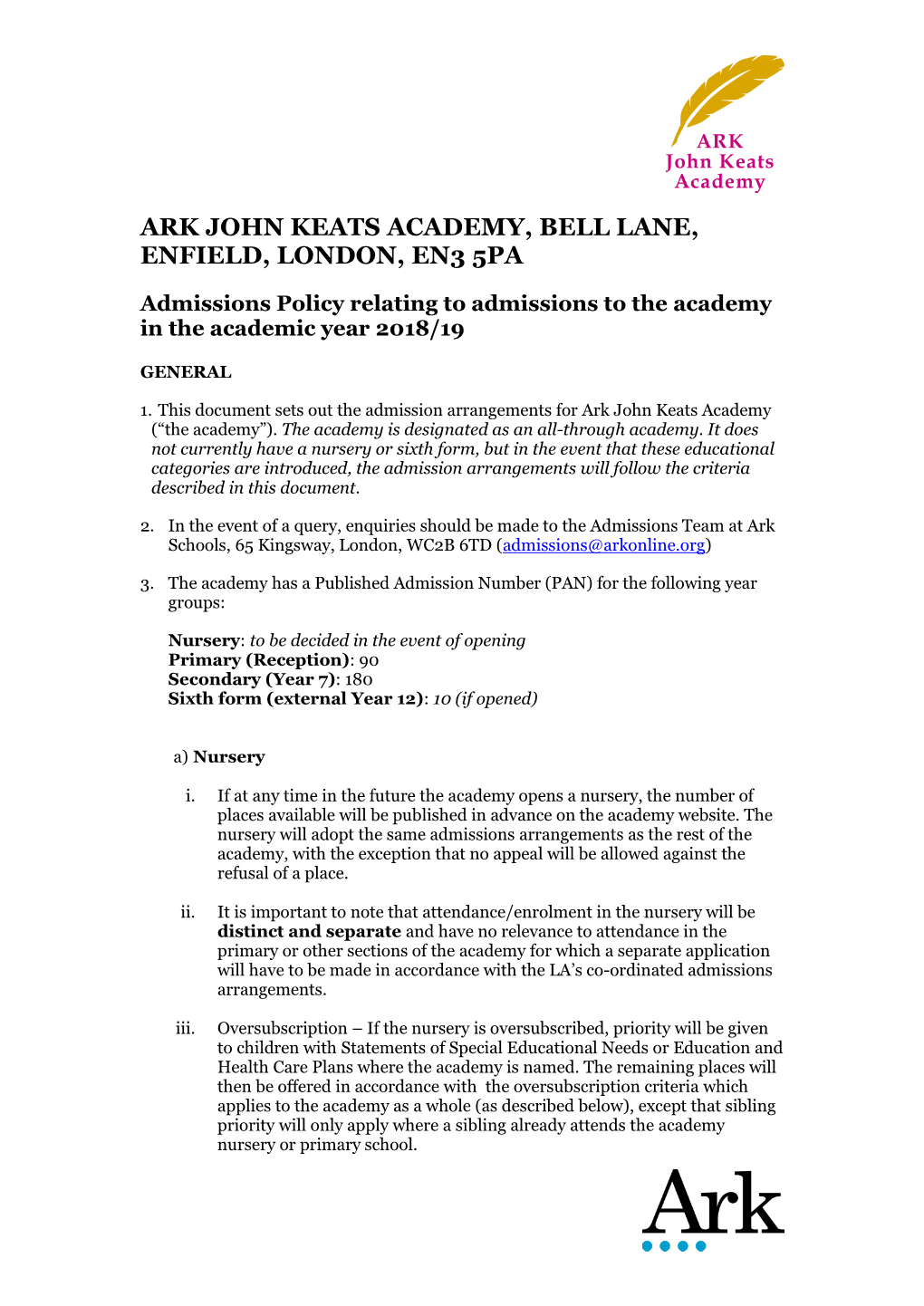 Ark John Keats Academy, Bell Lane, Enfield, London, En3 5Pa