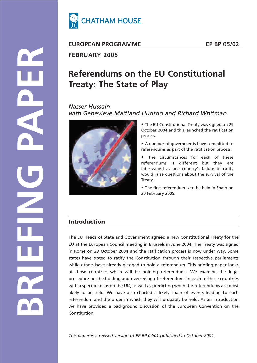 Referendums on the EU Constitutional Treaty: the State of Play