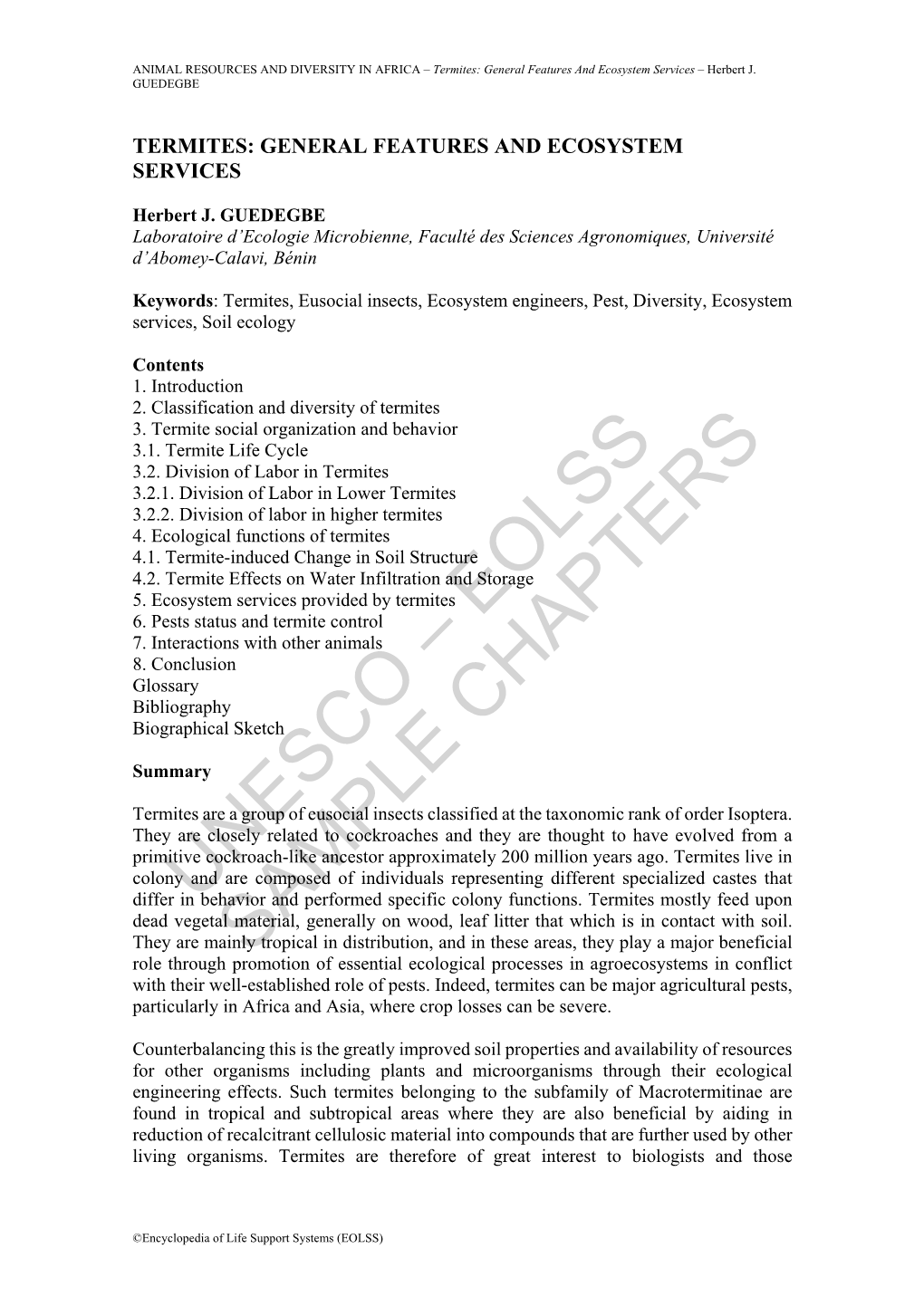 Termites: General Features and Ecosystem Services – Herbert J