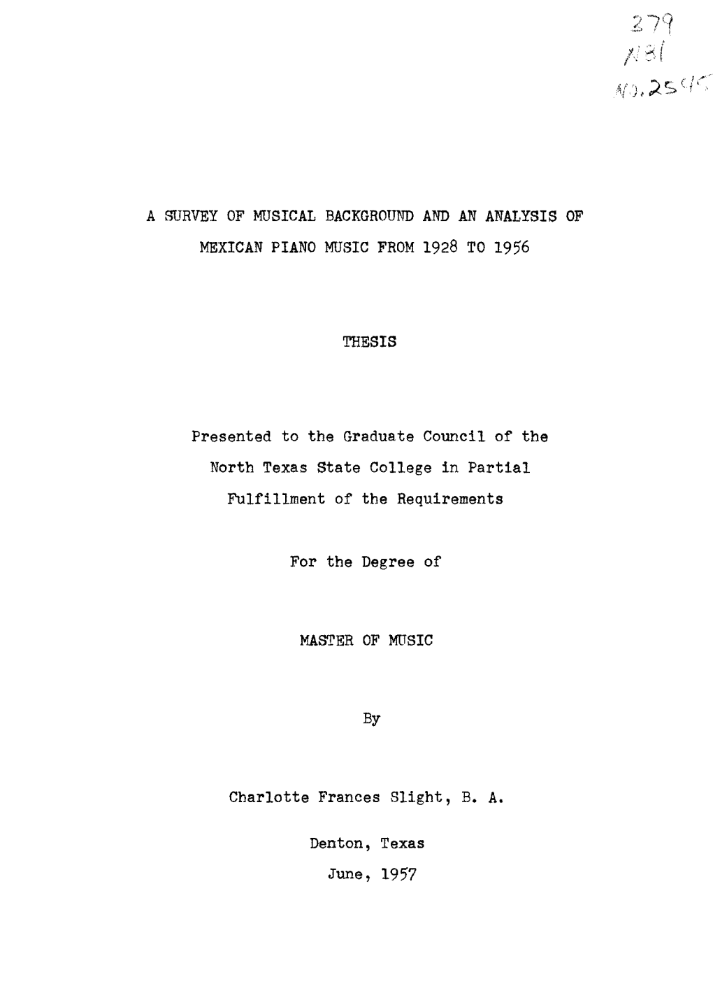 A Survey of Musical Background and an Analysis of Mexican Piano Music from 1928 to 1956