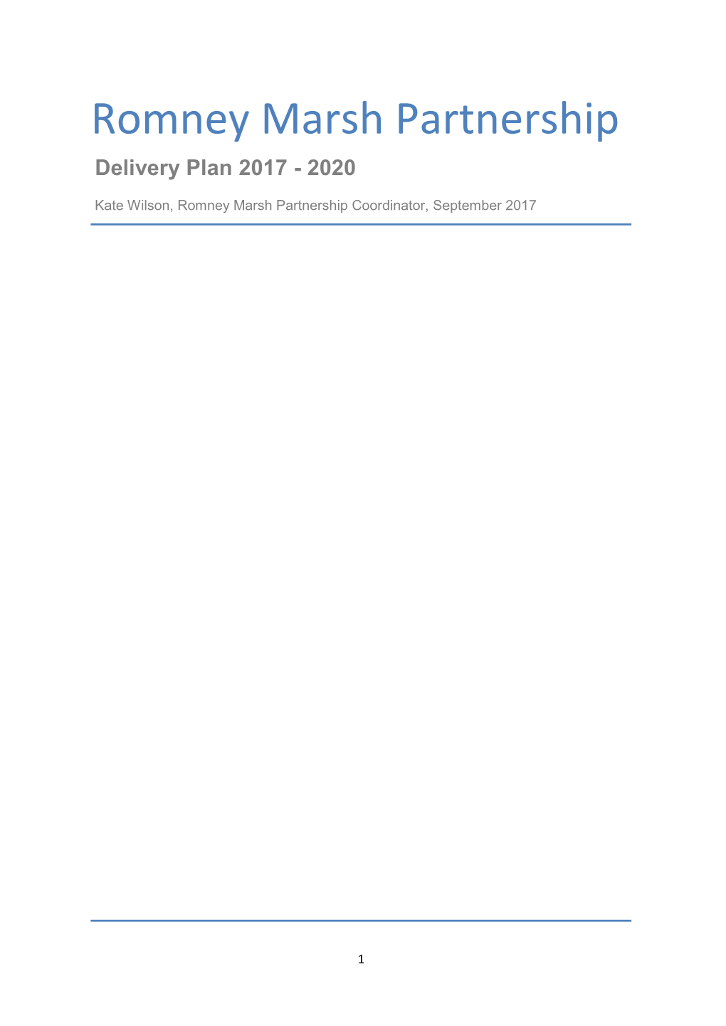 Romney Marsh Delivery Plan: Purpose