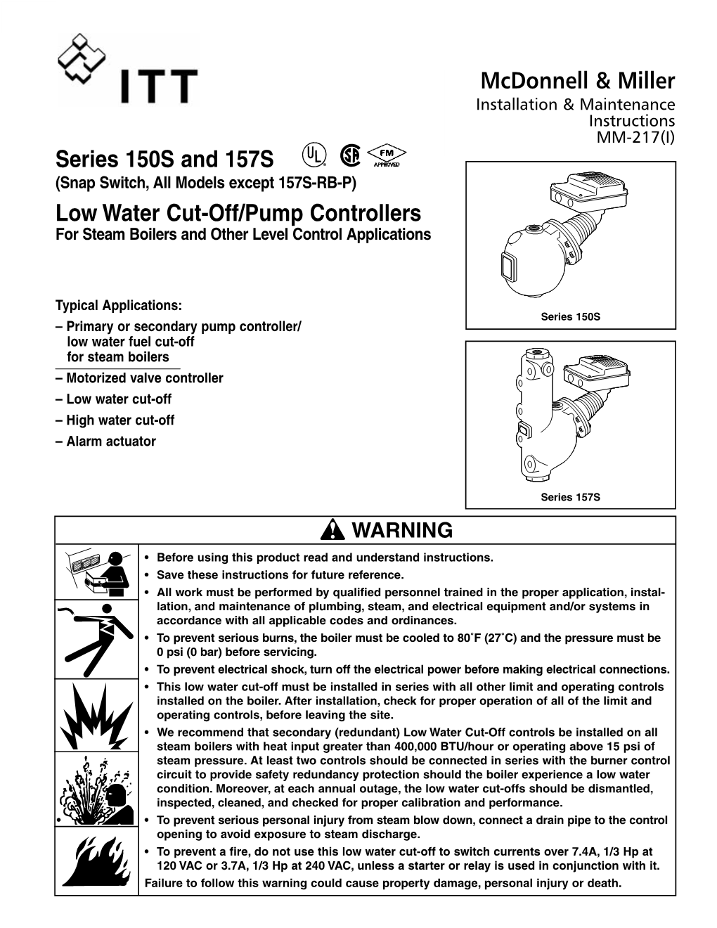 Mcdonnell & Miller Series 150S and 157S Low Water Cut-Off/Pump