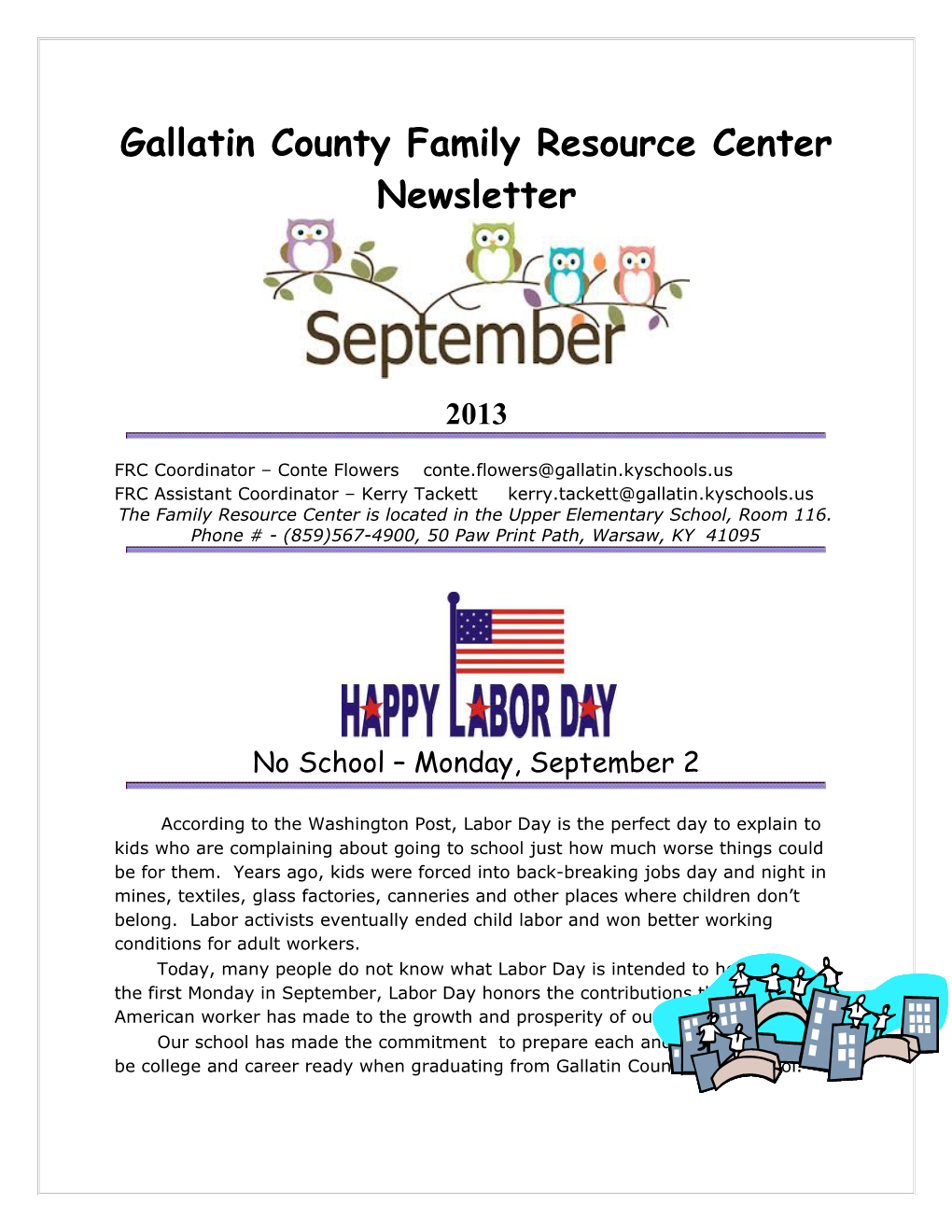 Gallatin County Family Resource Center Newsletter s1